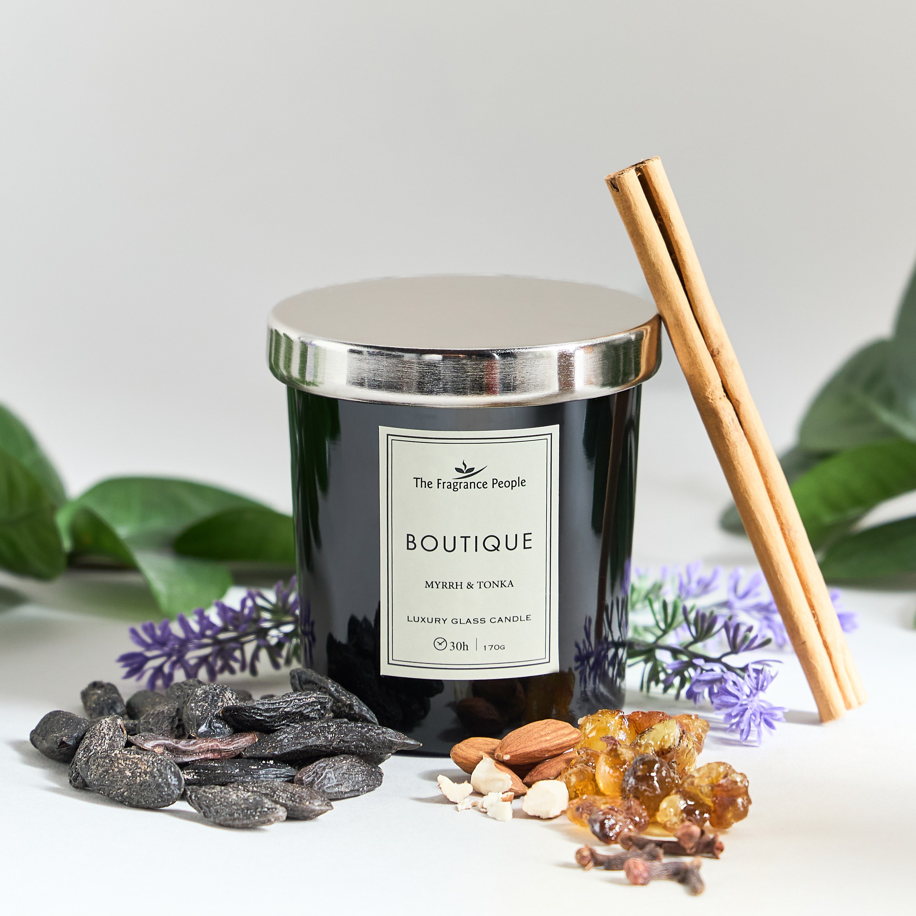 Boutique Black Myrrh and Tonka Scented Jar Candle - 30 h