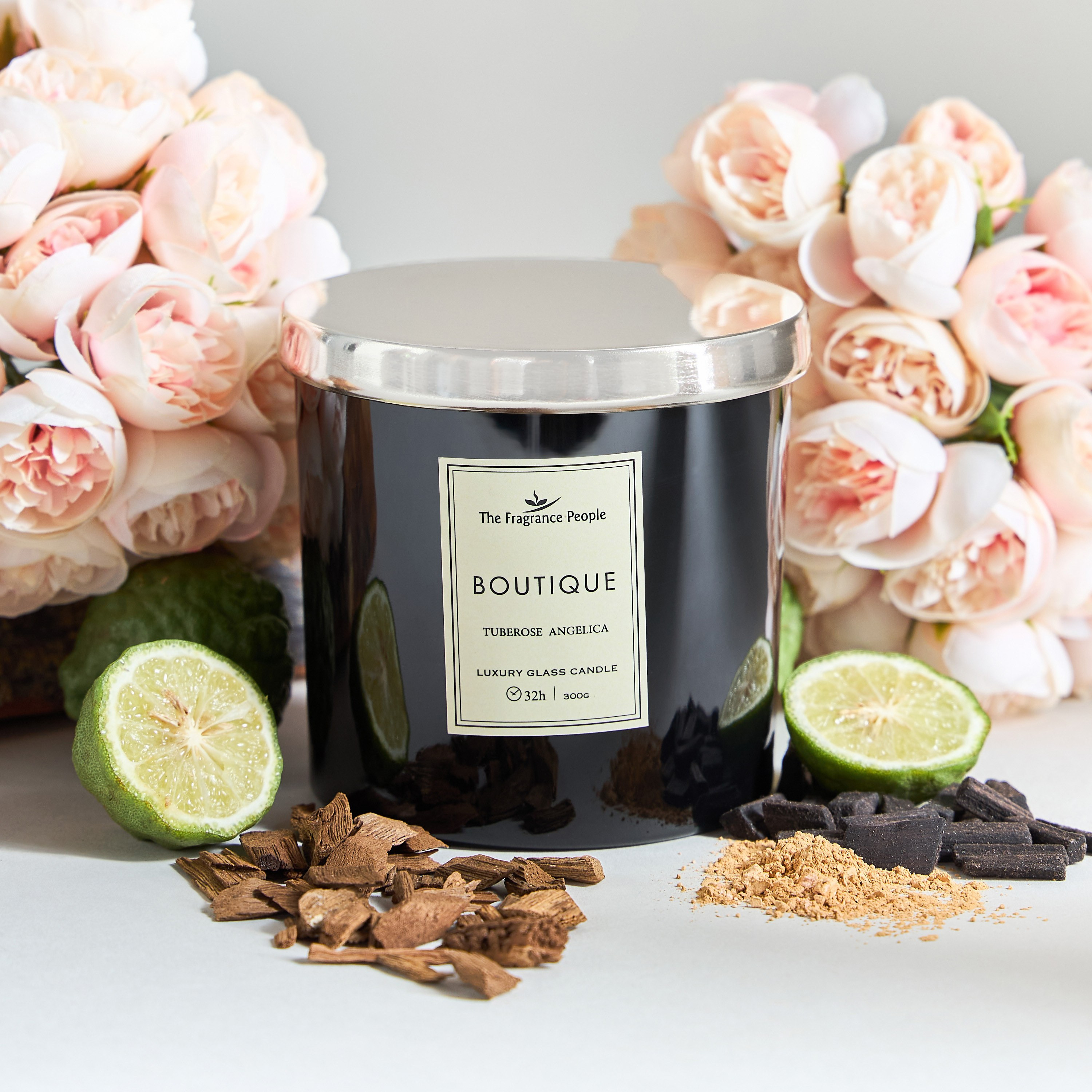 Boutique Black Tuberose Angelica Scented Jar Candle - 32 h