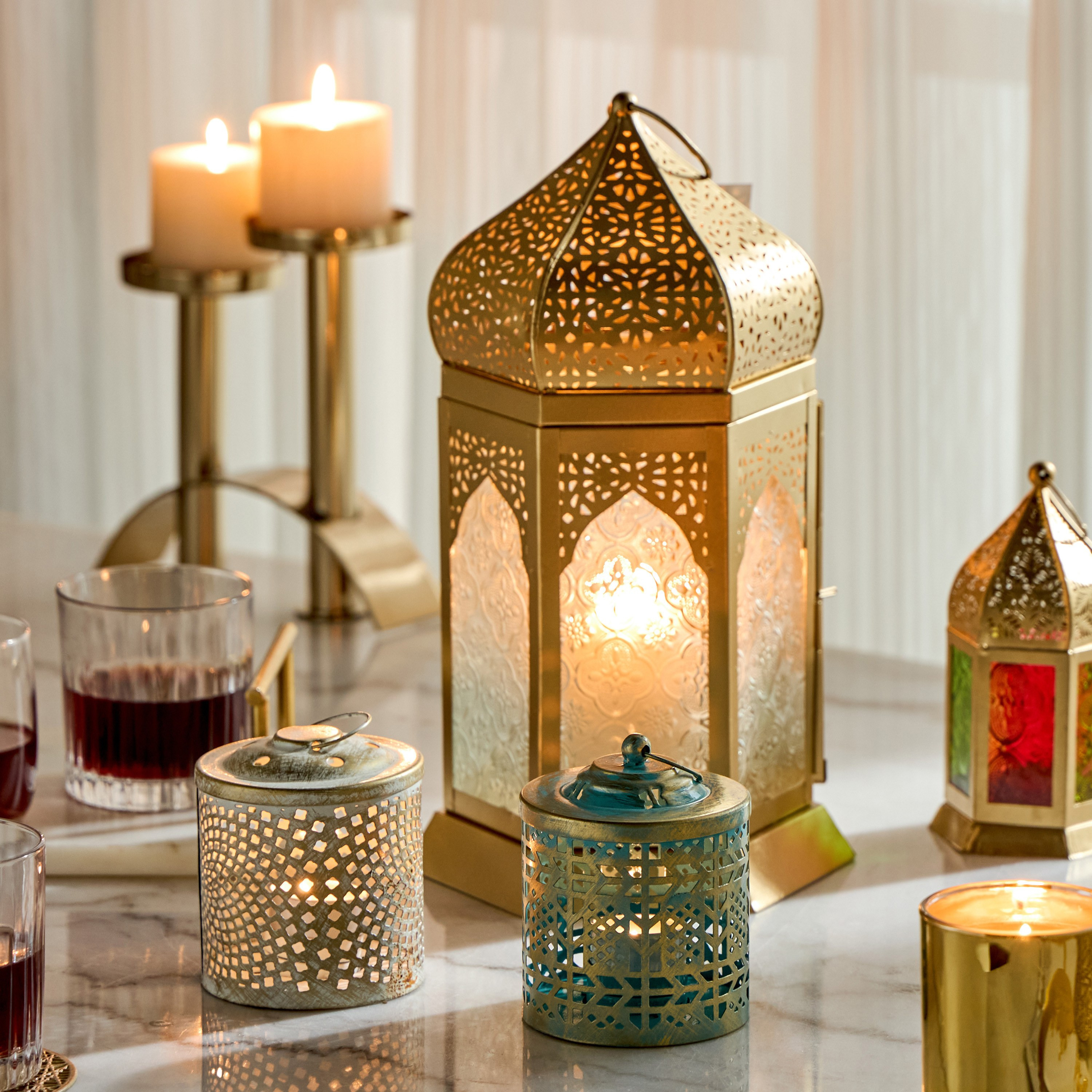Omar Dome Metal and Glass Lantern - 34 cm-household-decor-candleholdersandlanterns-image-4