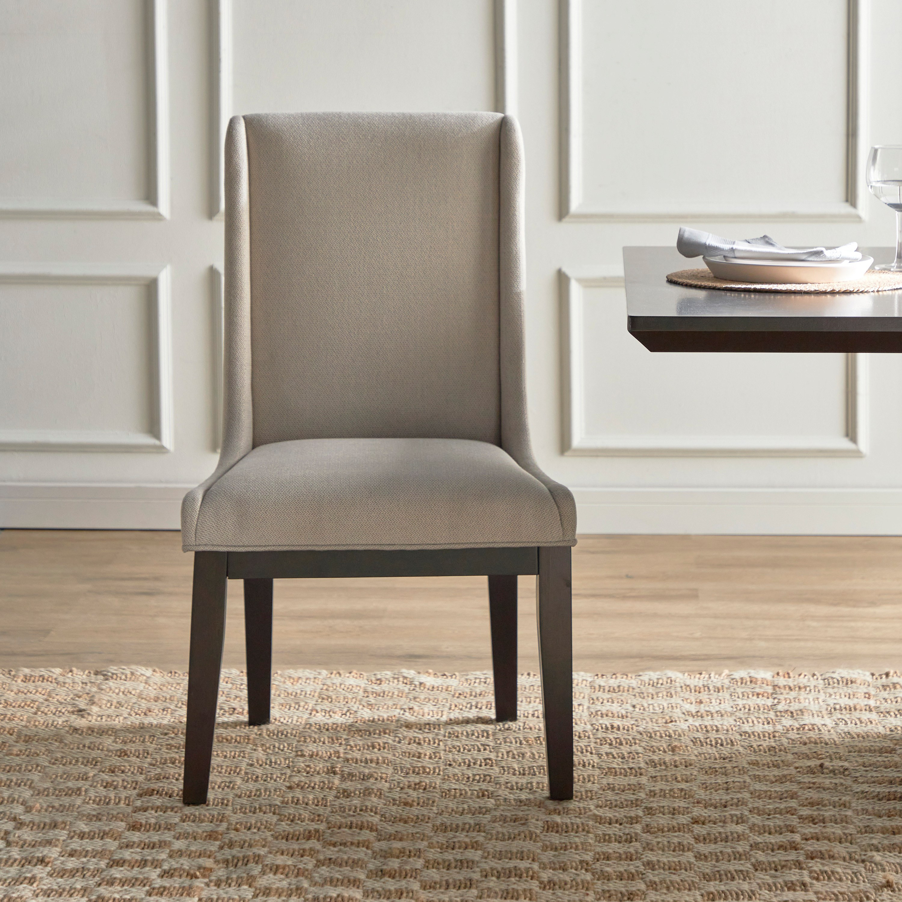 Grey material dining deals chairs