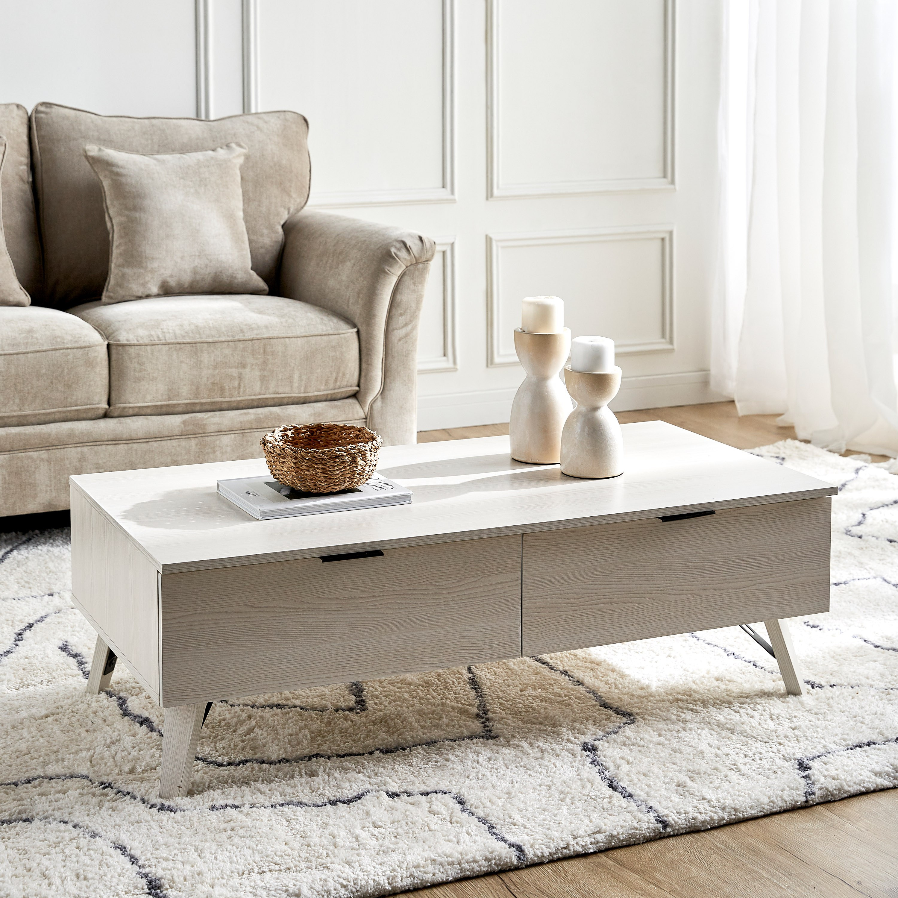 Grey coffee table on sale with drawers