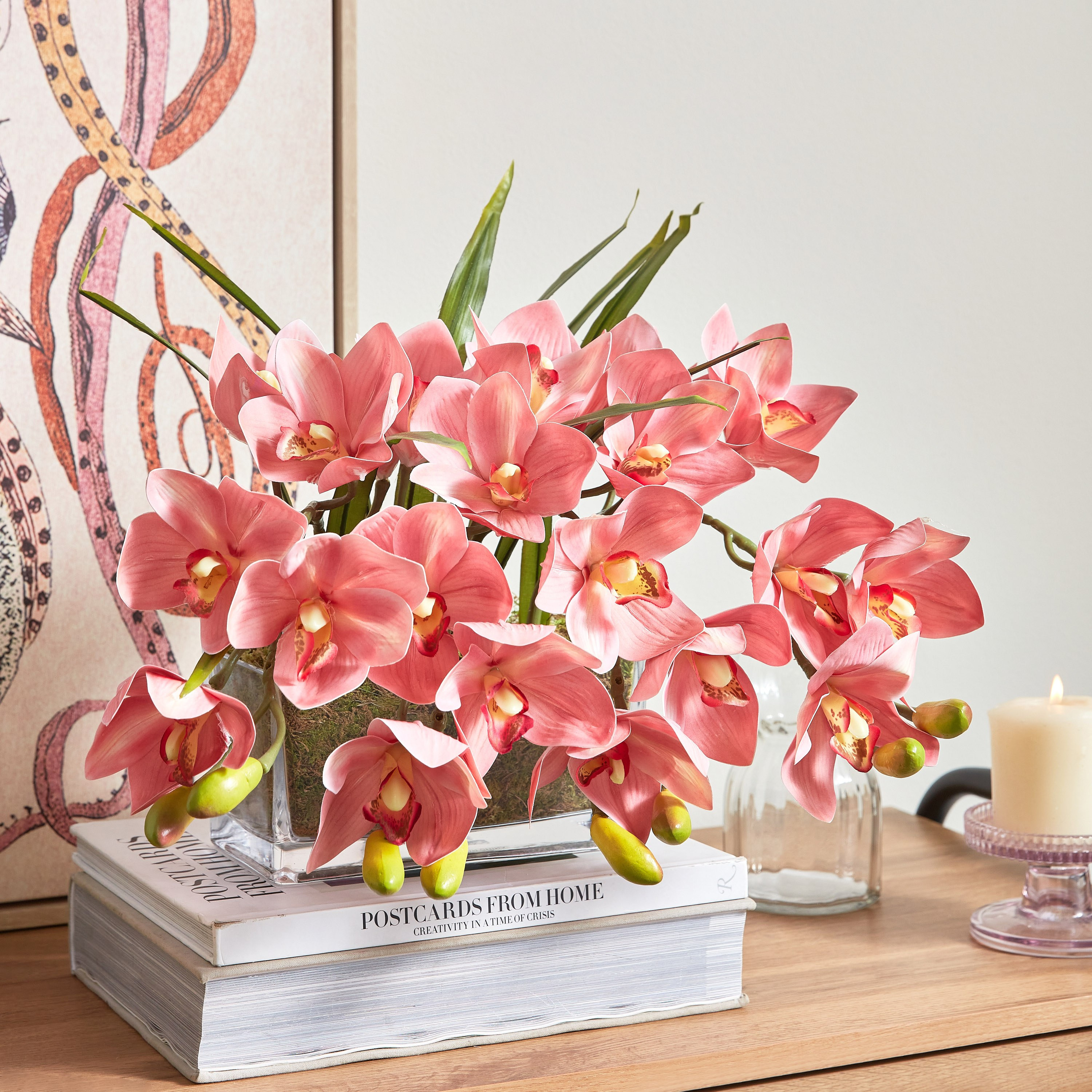 Roseus Pink Cymbidium Plant in Pot - 34 cm-household-gardenandoutdoor-artificialflowersandplants-flowers-image-4