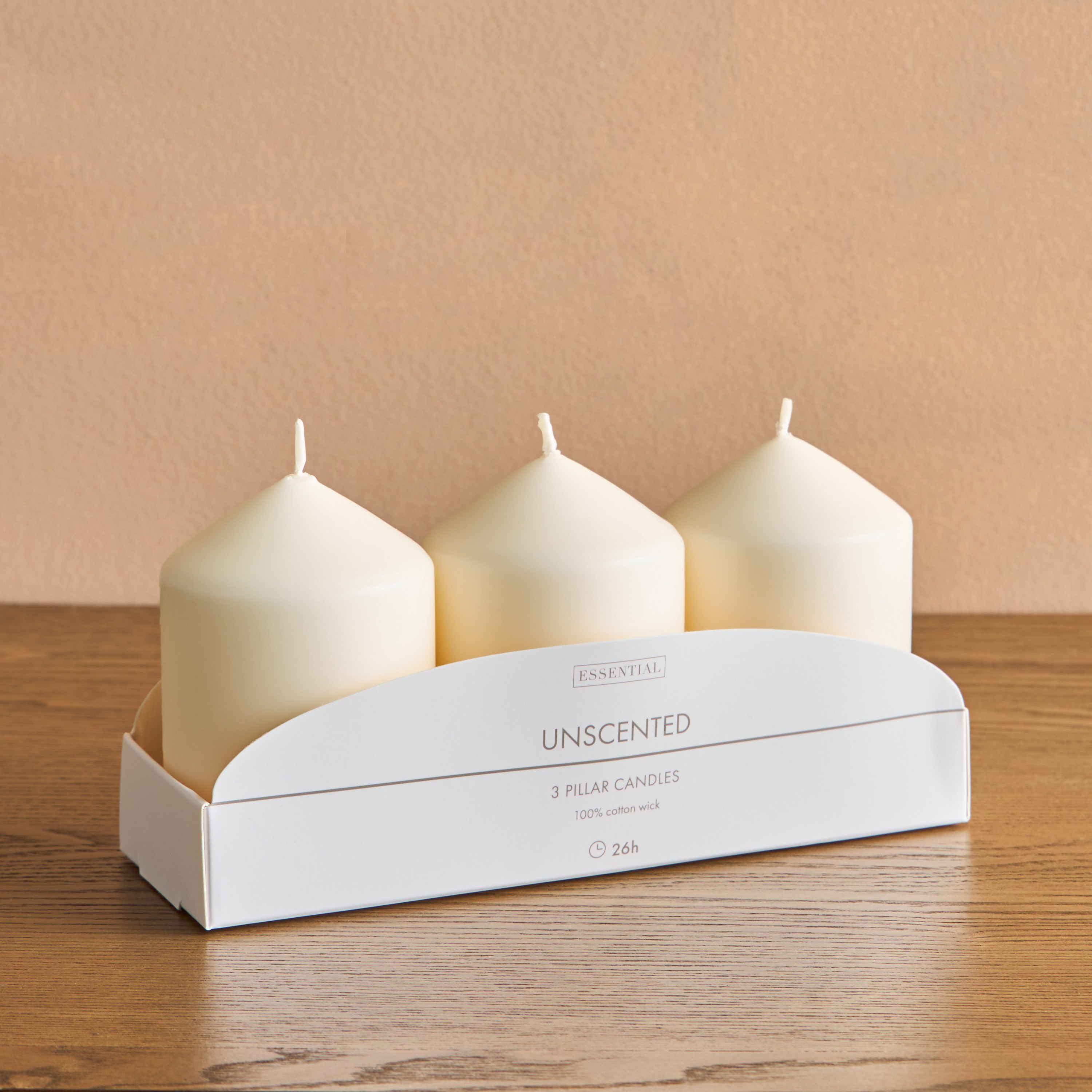 Essentials 3-Piece Unscented Pillar Candle Set - 26 h