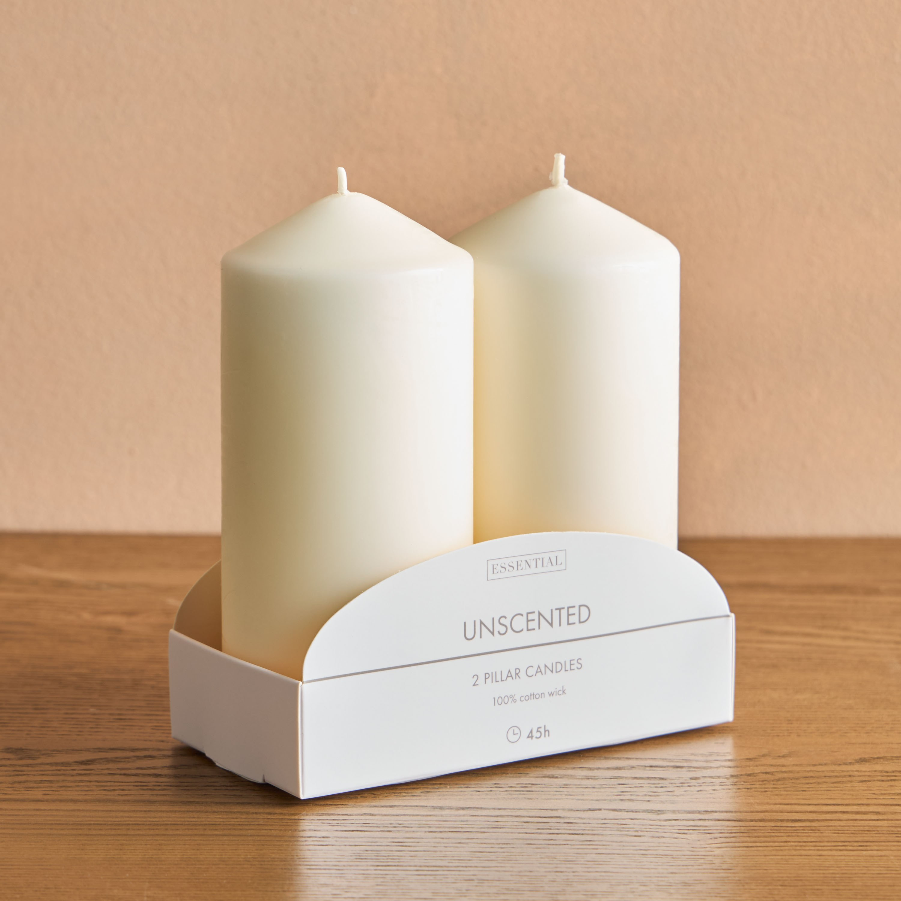 Essentials 2-Piece Unscented Pillar Candle Set - 45 h