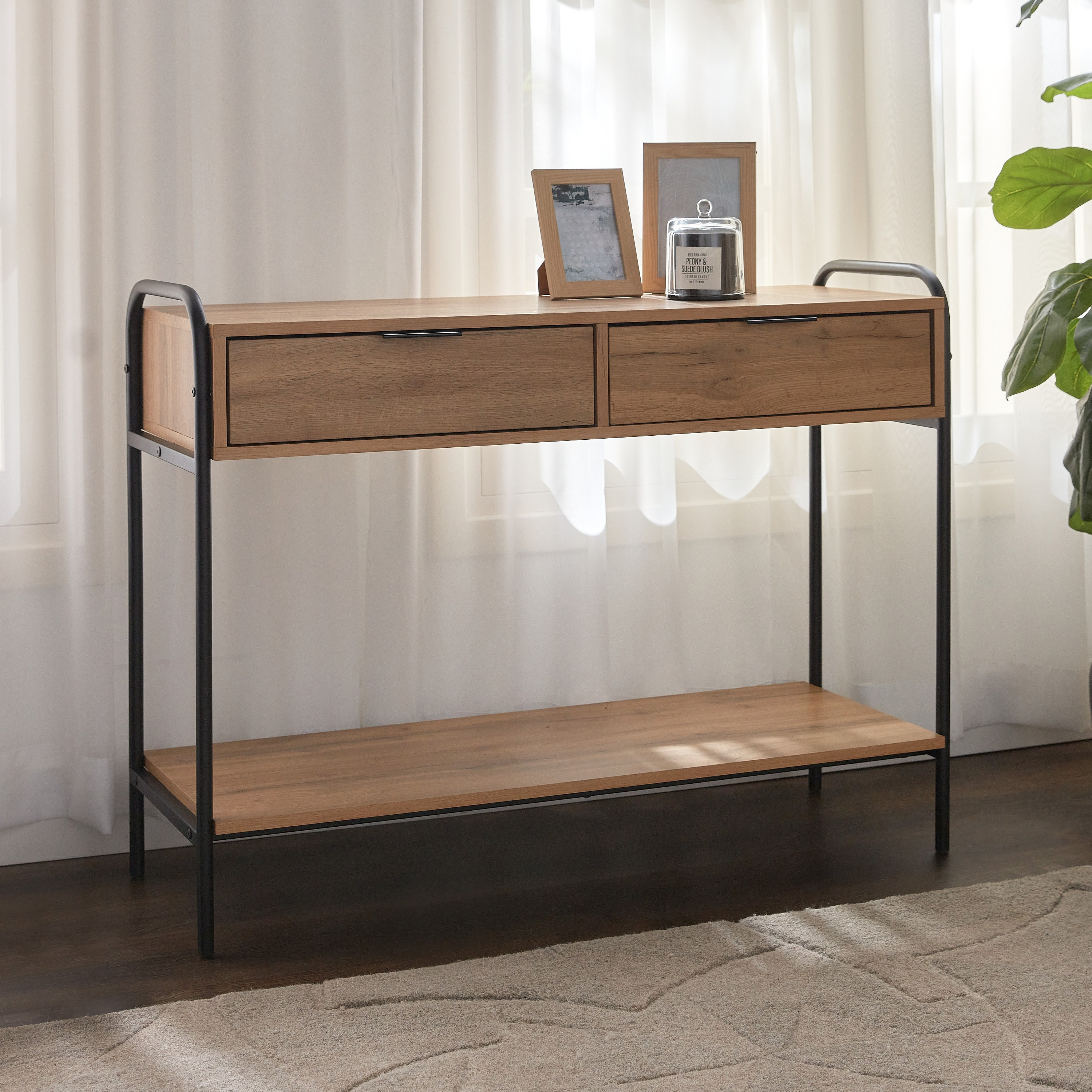 Metal console table with shop drawers