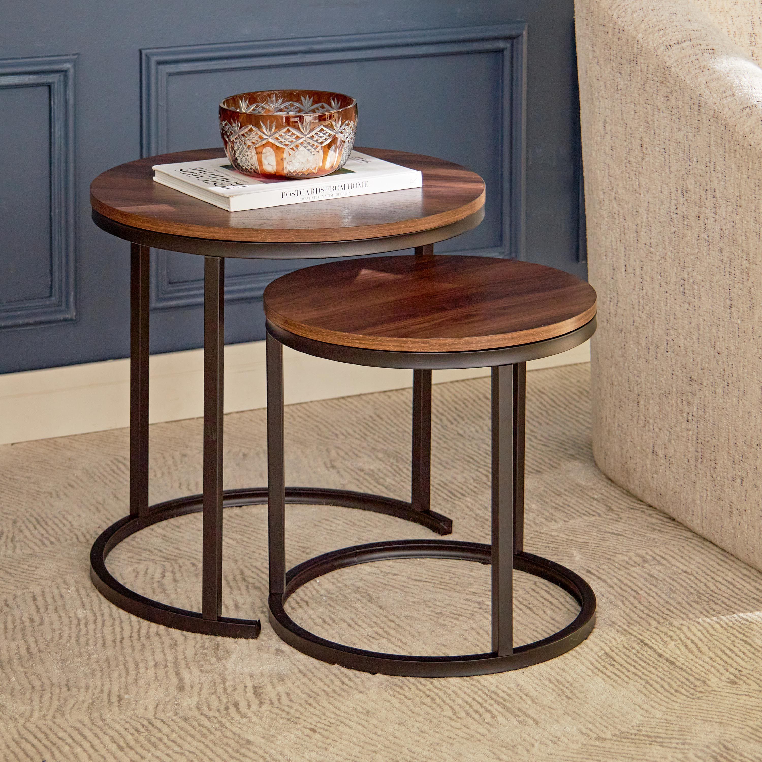 Metal and store wood nesting tables