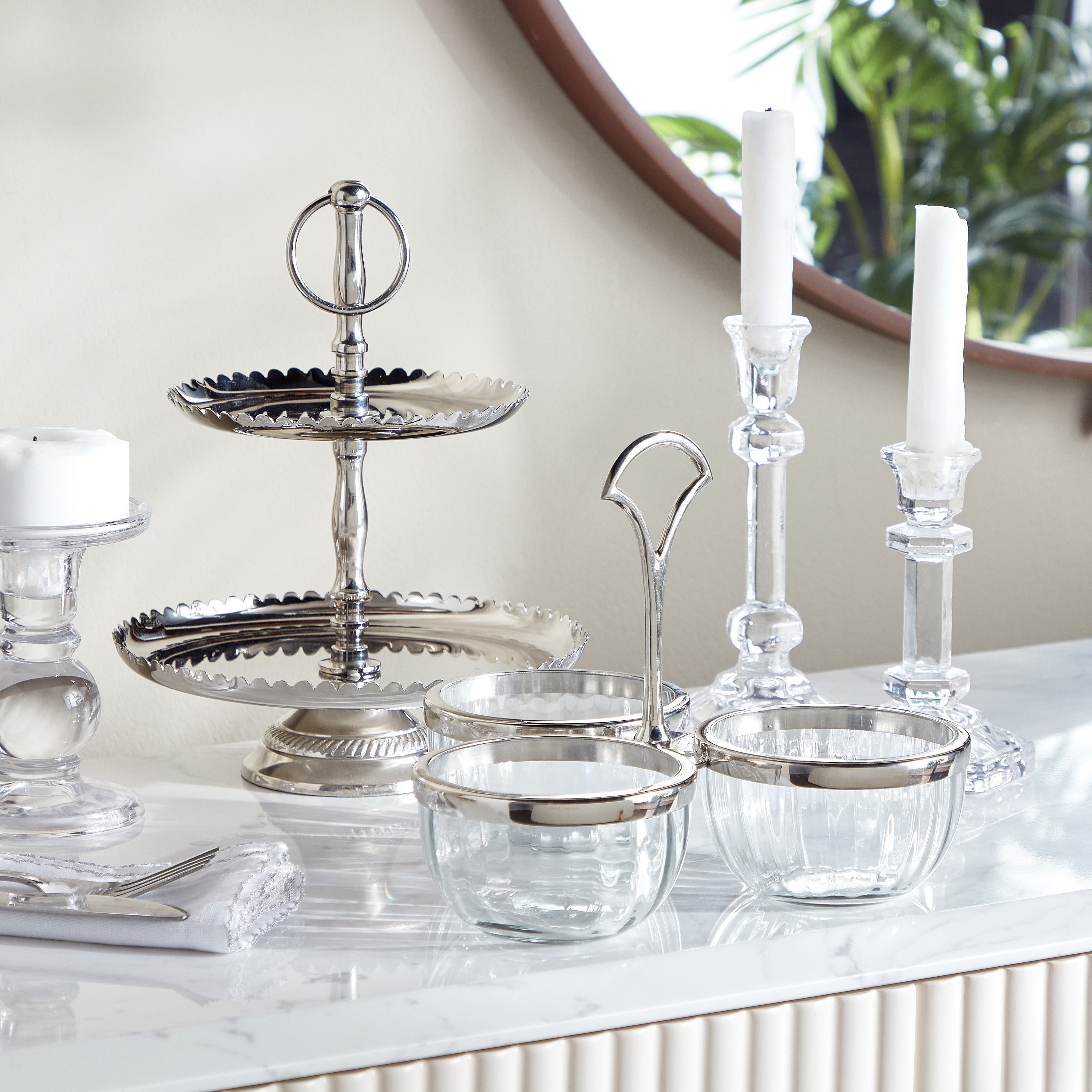 Two tiered cake outlet stand