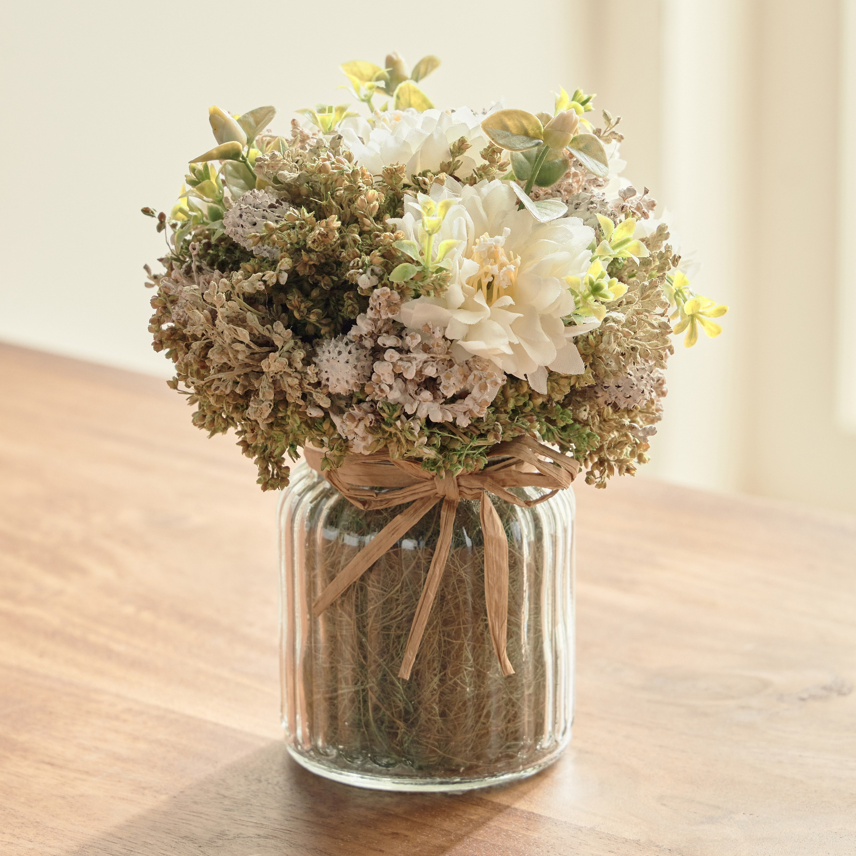 Mixed Chrysanthemum Flowers with Glass Pot - 17 cm-household-gardenandoutdoor-artificialflowersandplants-flowers-image-1