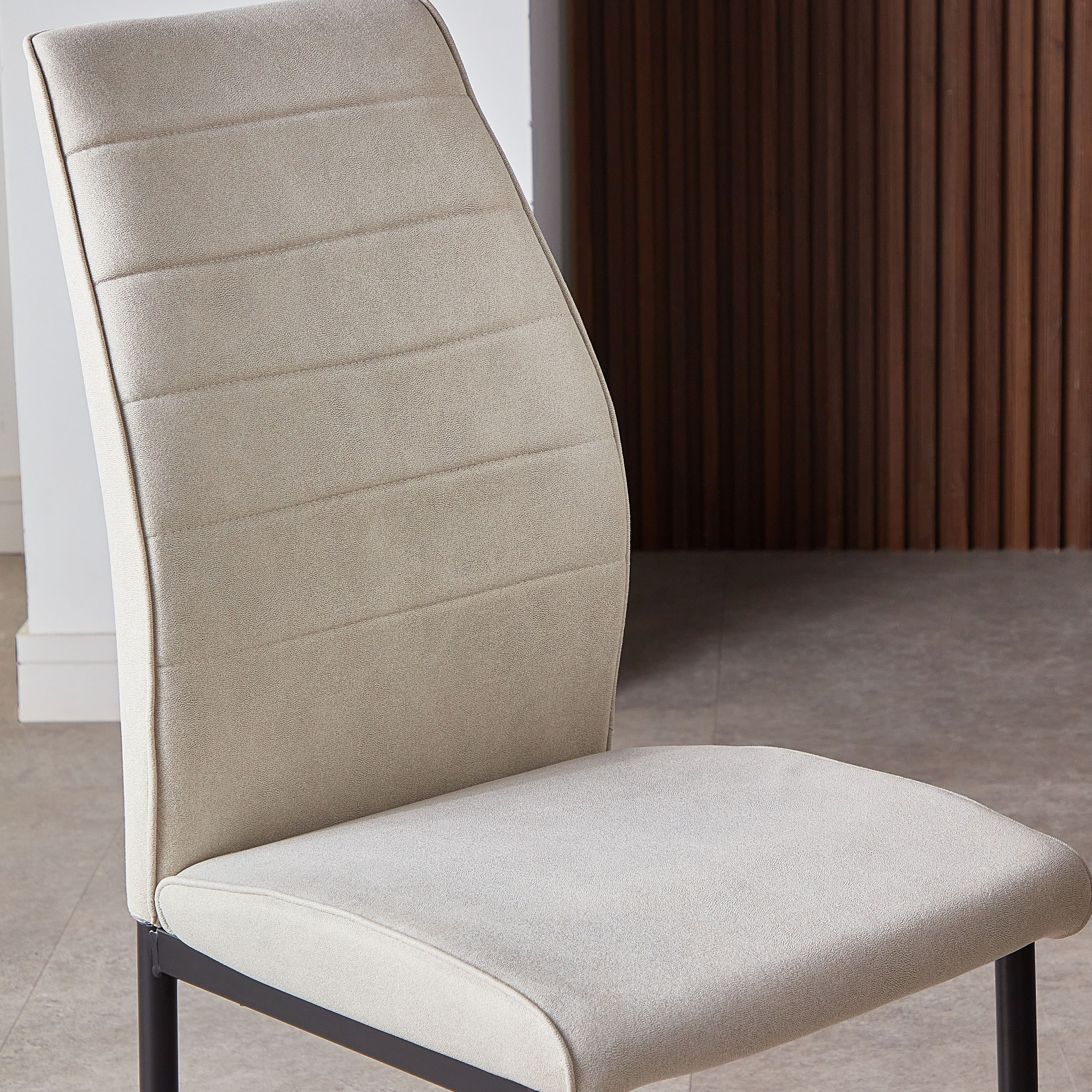 Beige leather deals dining chairs