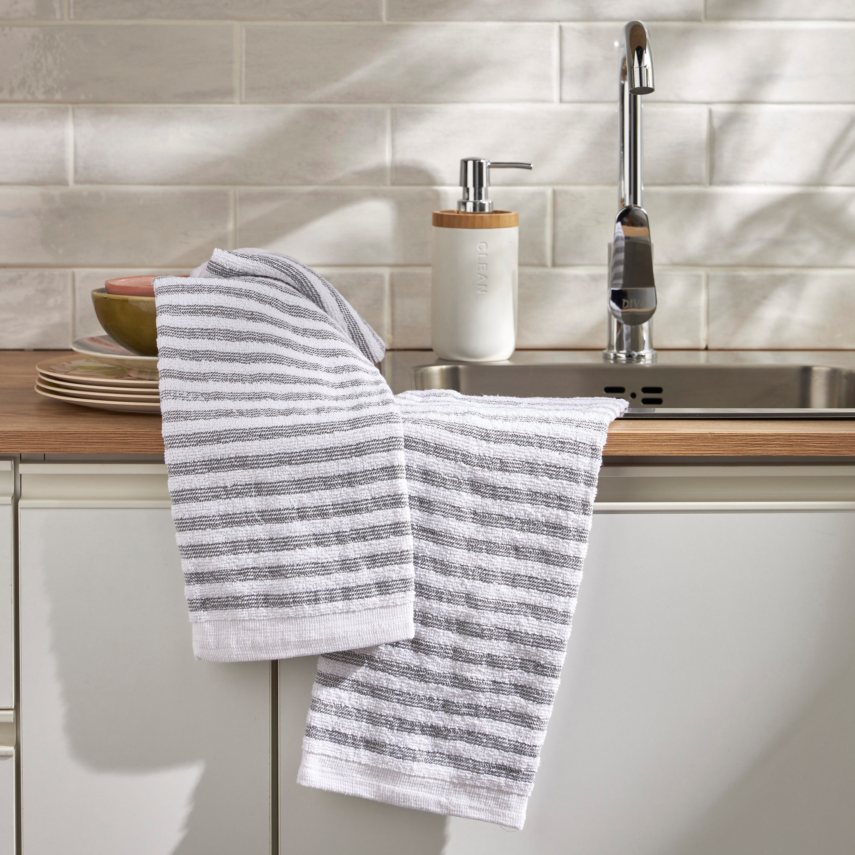 Nina 2-Piece Stripe Kitchen Towel Set - 50x70 cm-household-kitchen-kitchenlinen-kitchentowelsandlinen-image-1