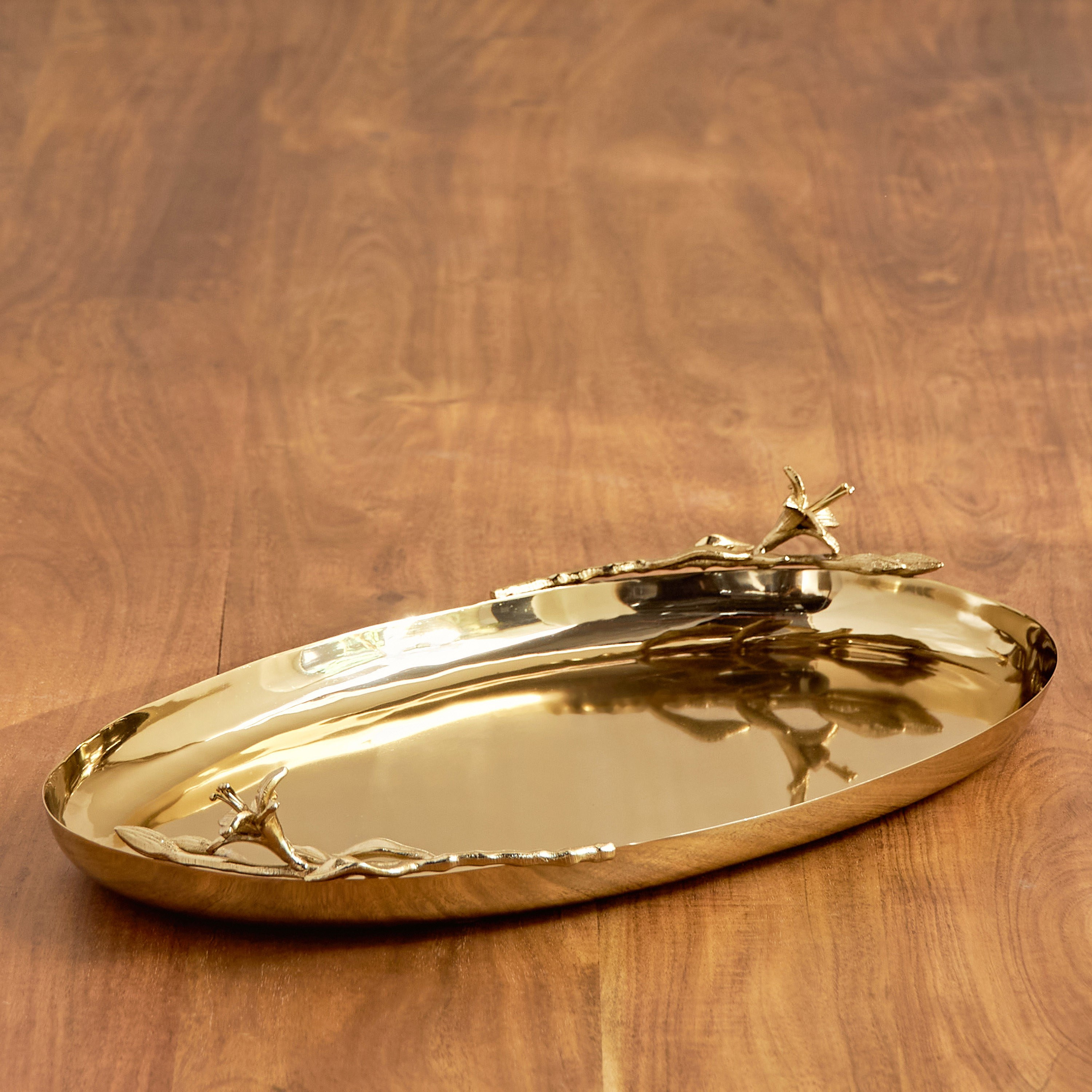 Bell Flower Metal Decorative Tray - 27x46 cm-household-decor-boxesandtrays-image-1