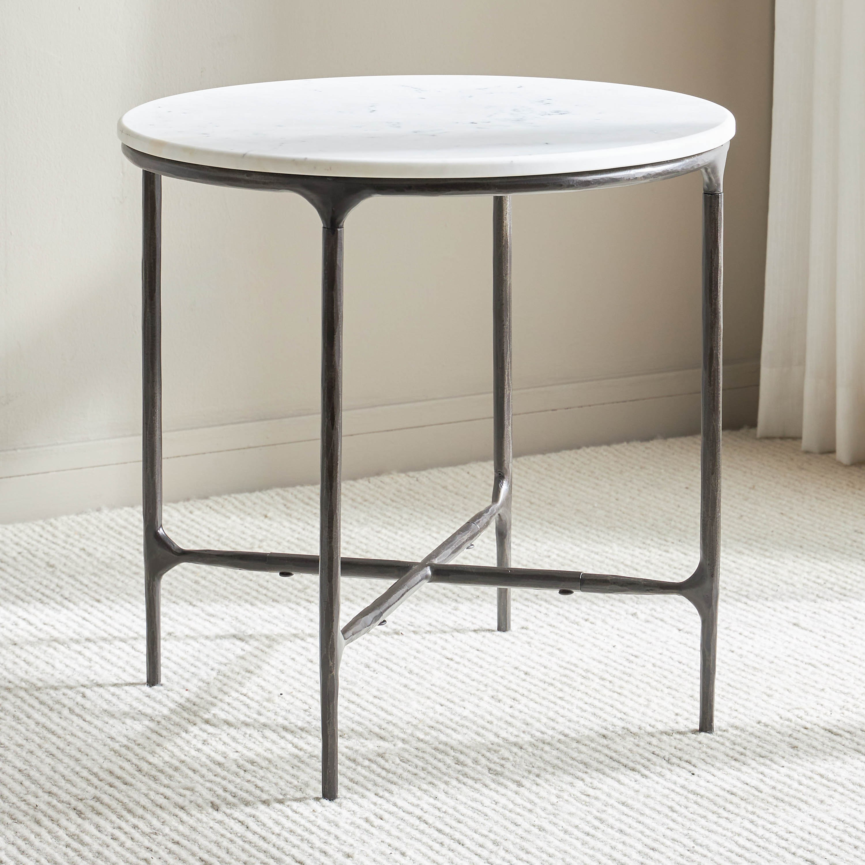 Hammered Marble Top Side Table