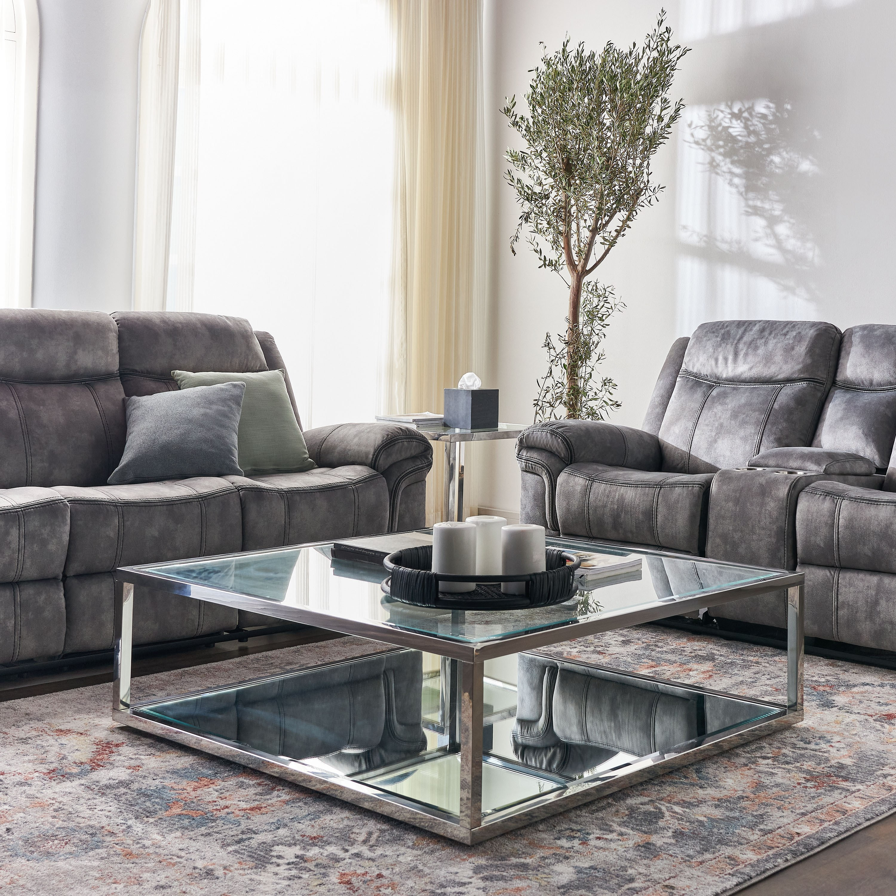 Silver glass coffee table outlet set