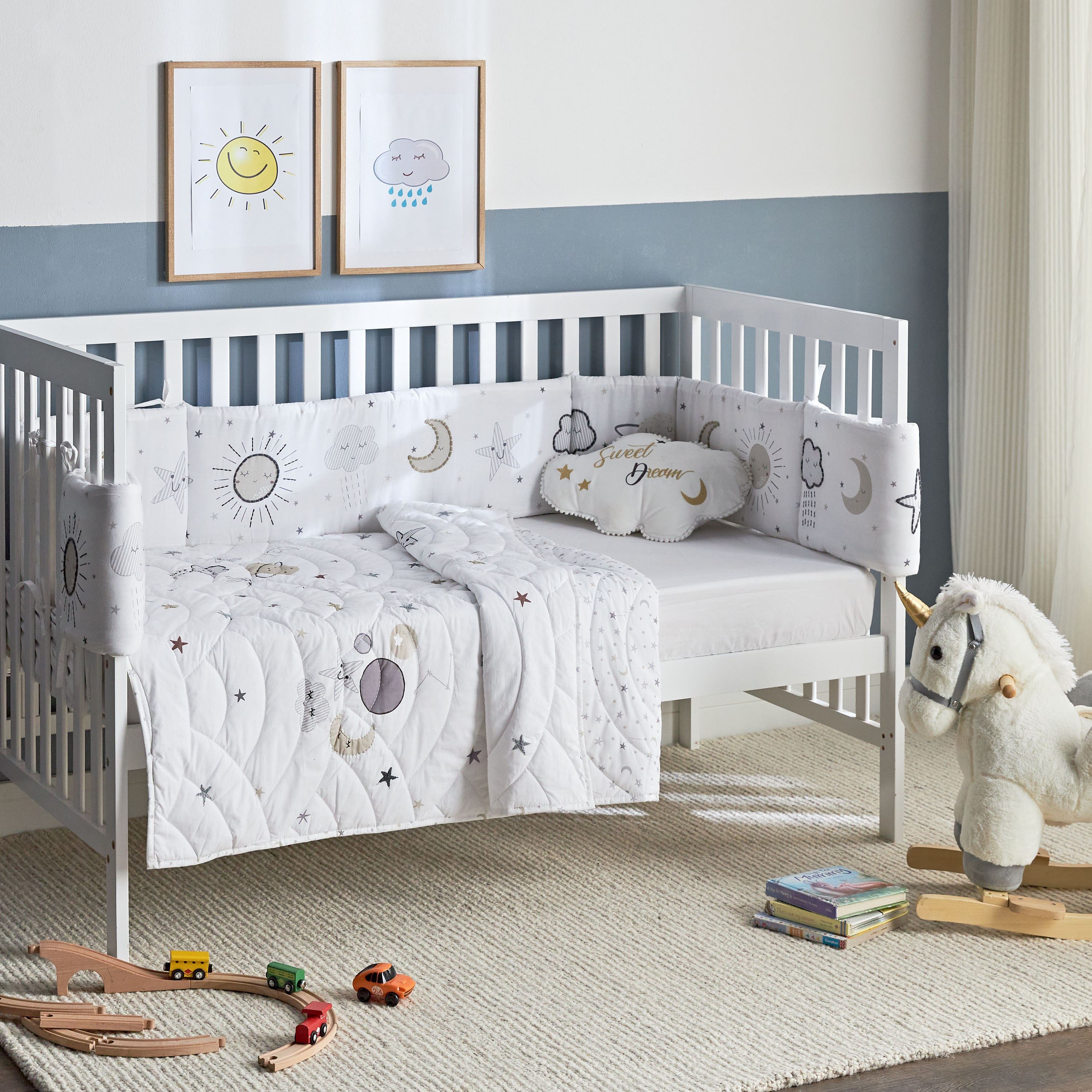 Grey cot bumper online set