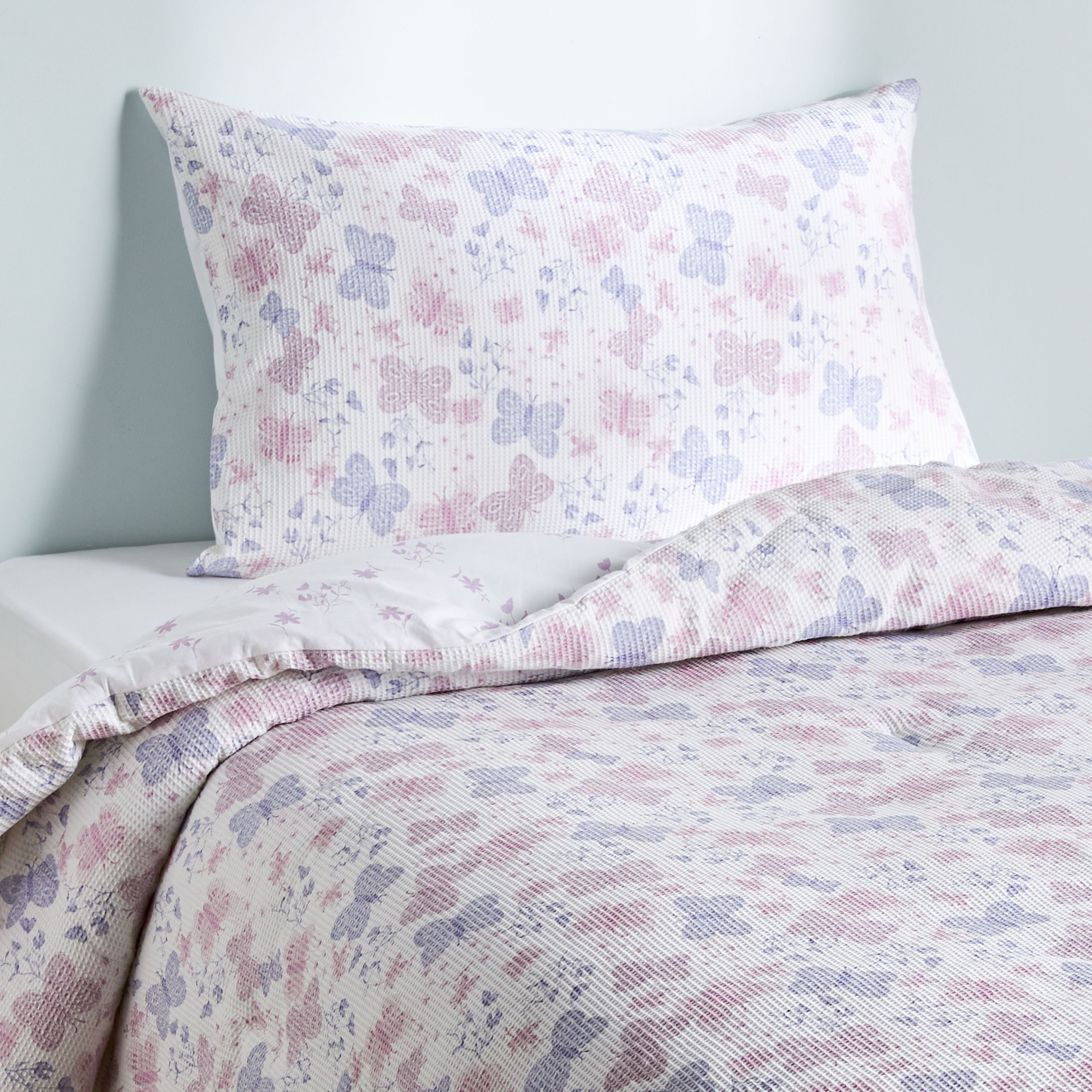 Garden Butterfly Waffle 2-Piece Single Reversible Comforter Set - 135x220  cm-babyandkids-beddingandwindows-bedding-comforters-image-1