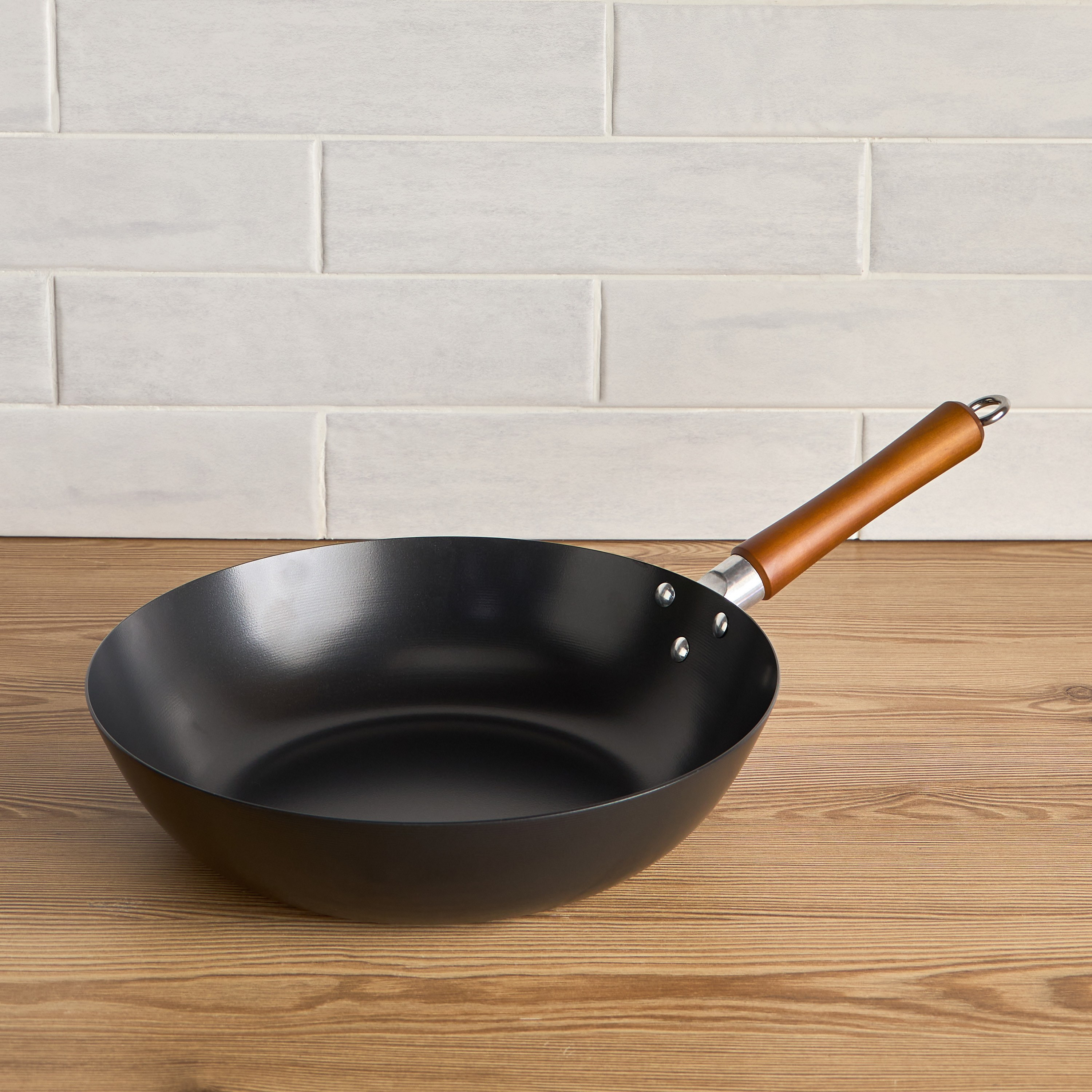 Dolmen Carbon Steel Fry Wok - 30 cm