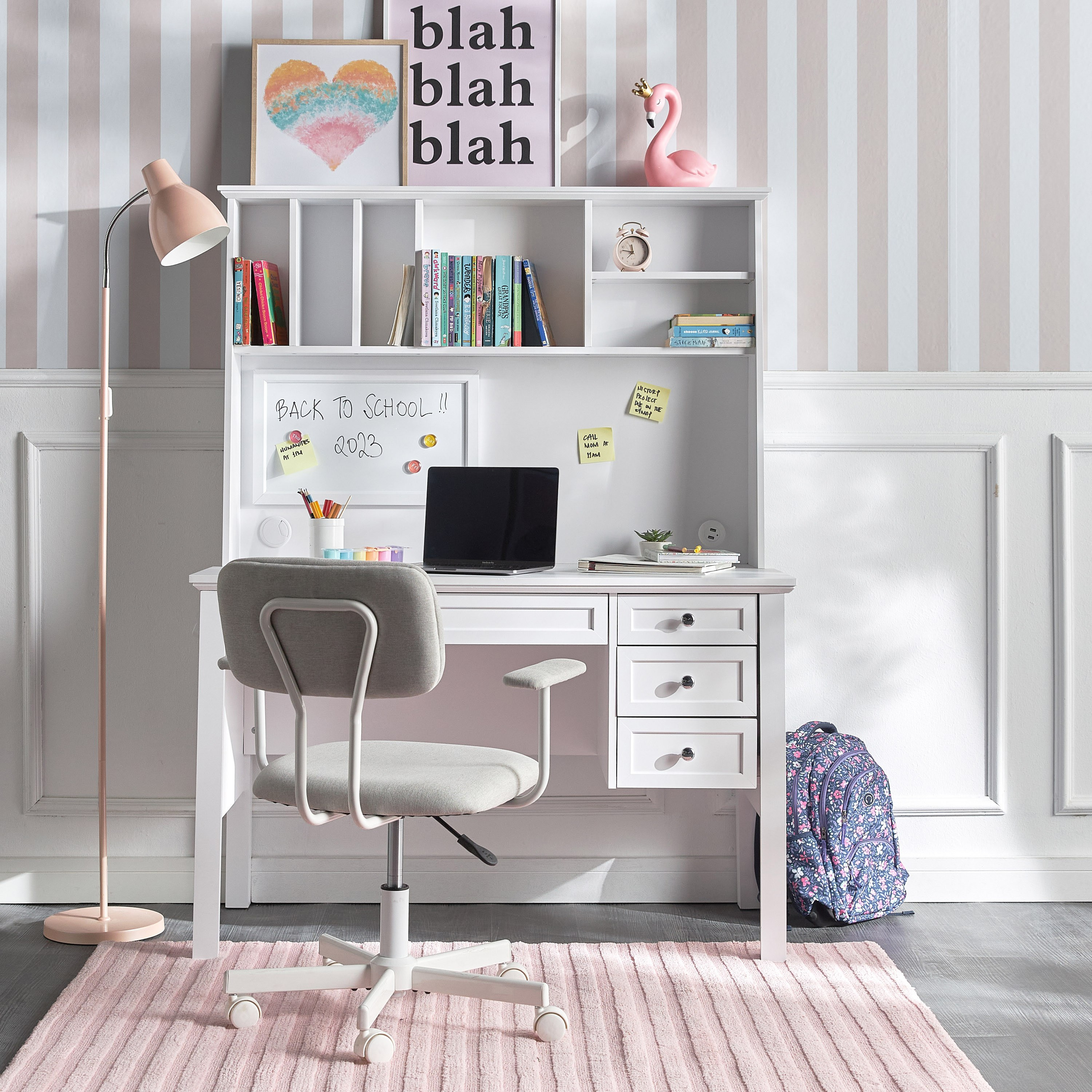 Study desk with hutch and outlet drawers