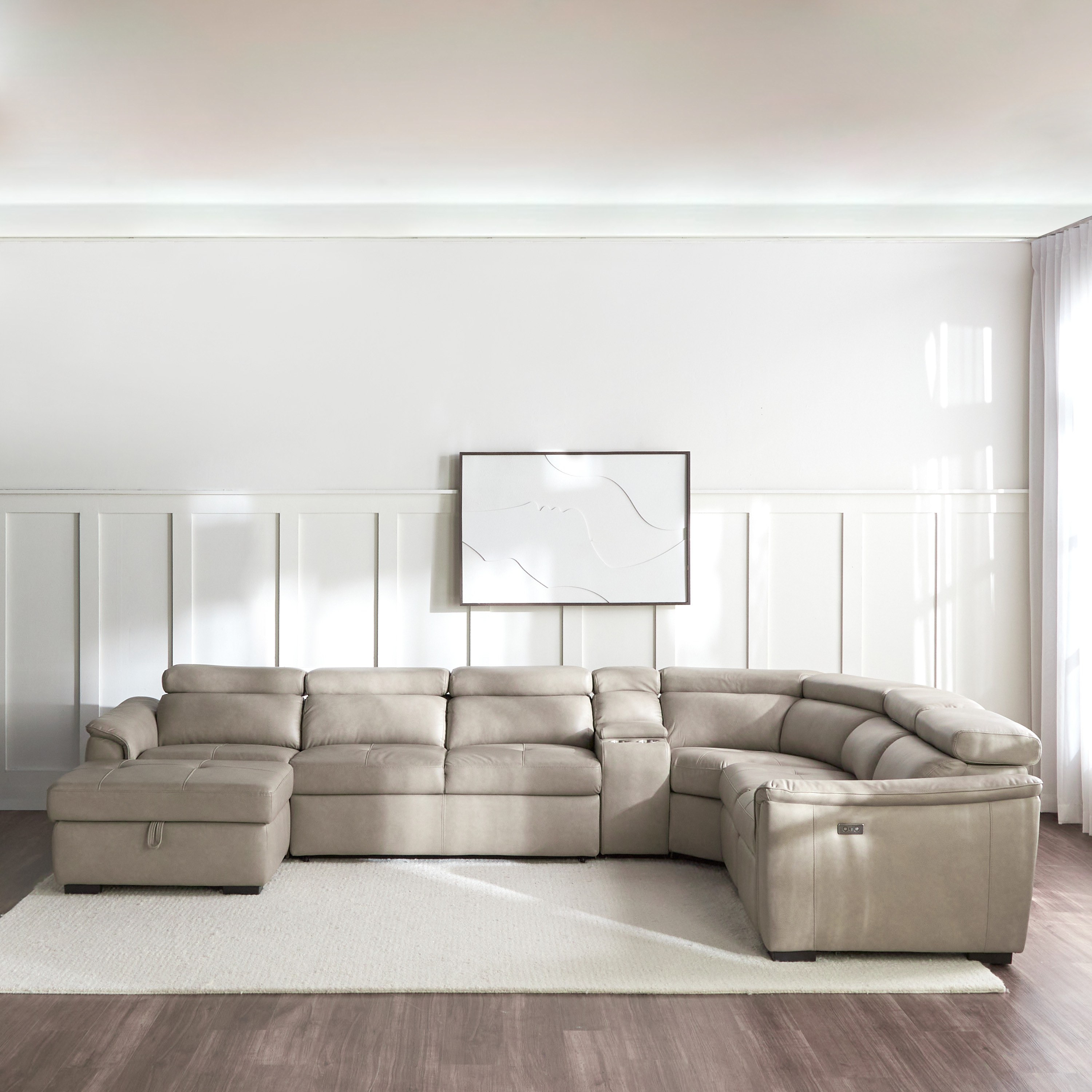 Davis 5-Seater Fabric Left Corner Sofa Bed with Electric Recliner