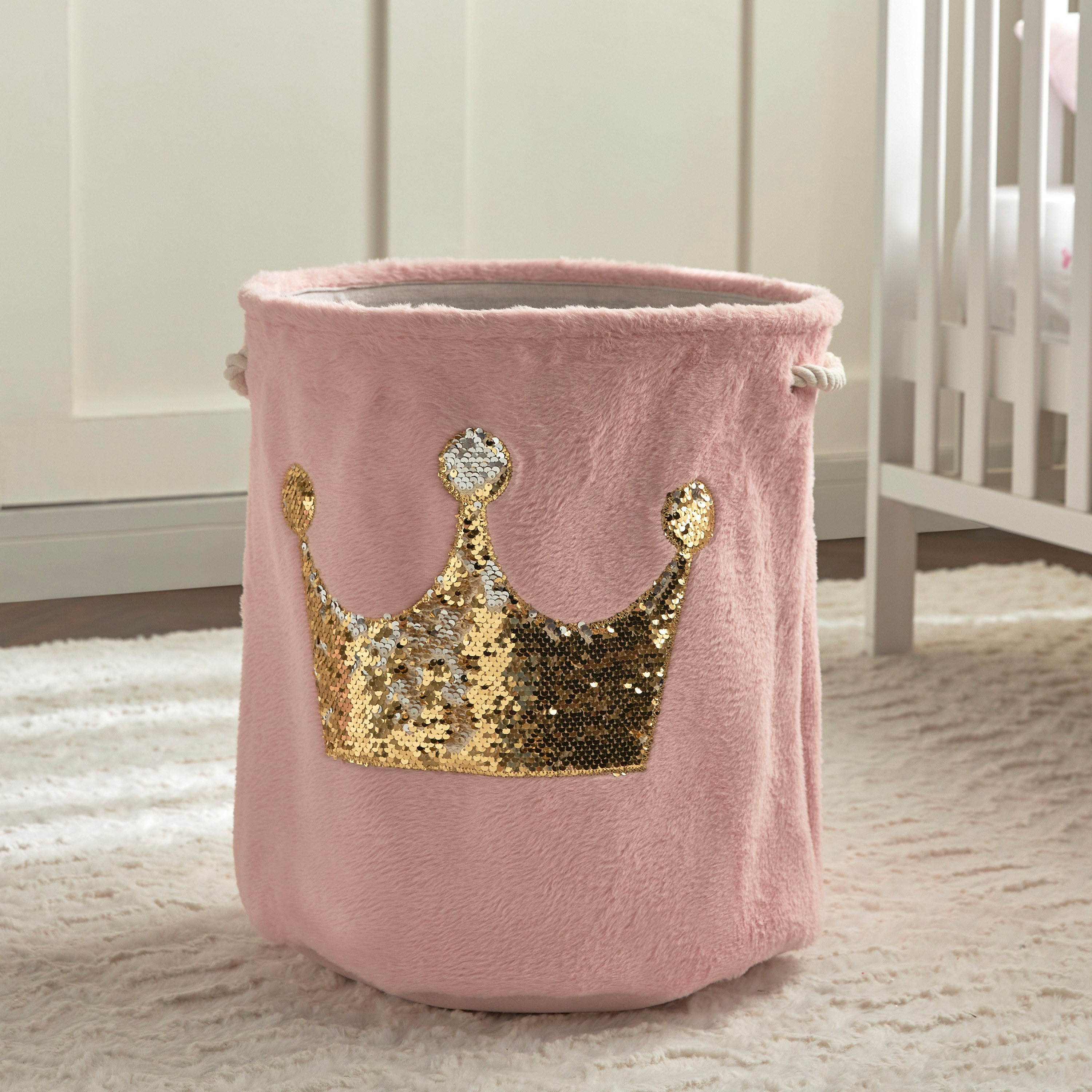 Olivia Fur Sequin Crown Laundry Hamper