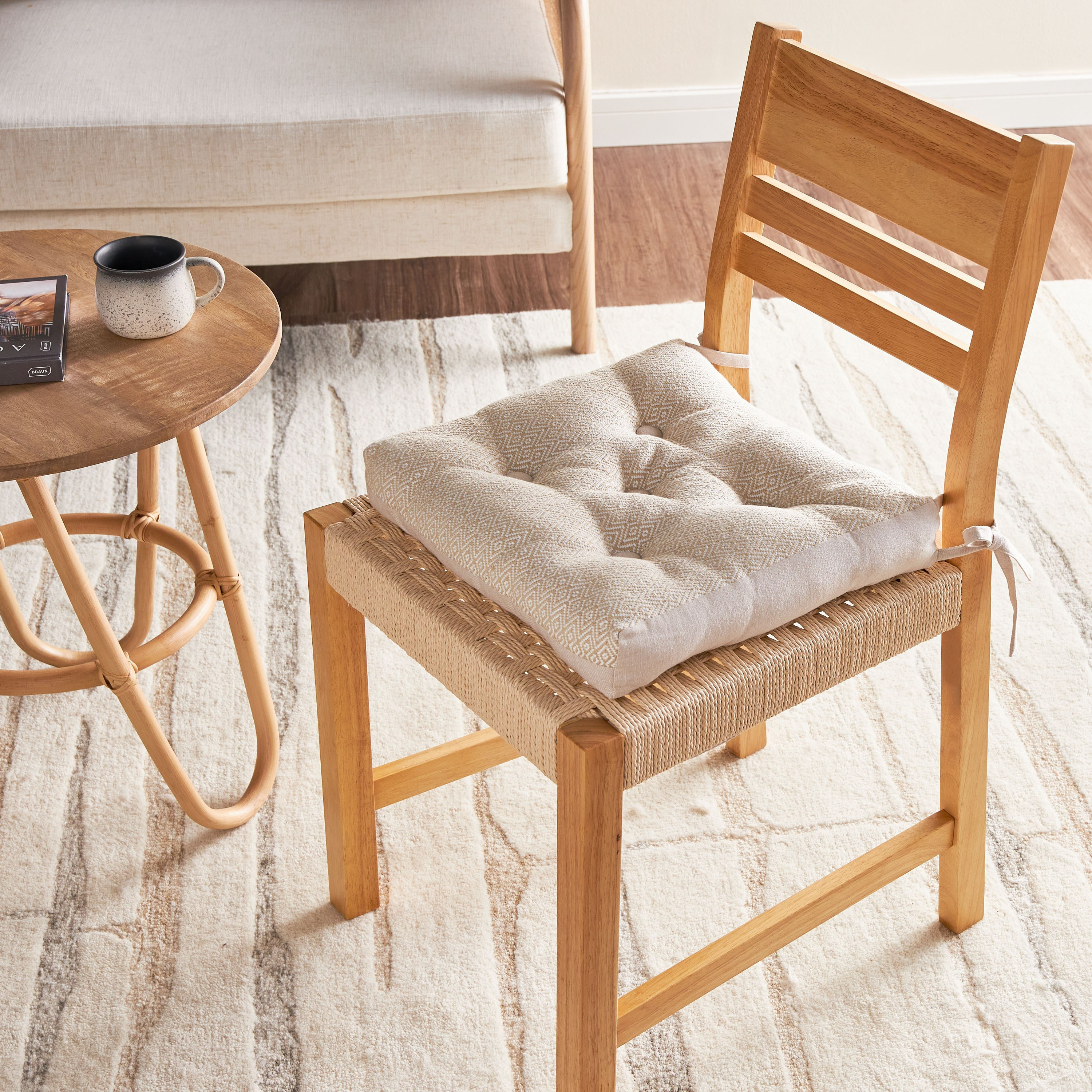 Diamond Textured Chair Pad with Tie Backs - 40x40 cm-household-cushionsandthrows-chairpads-image-3