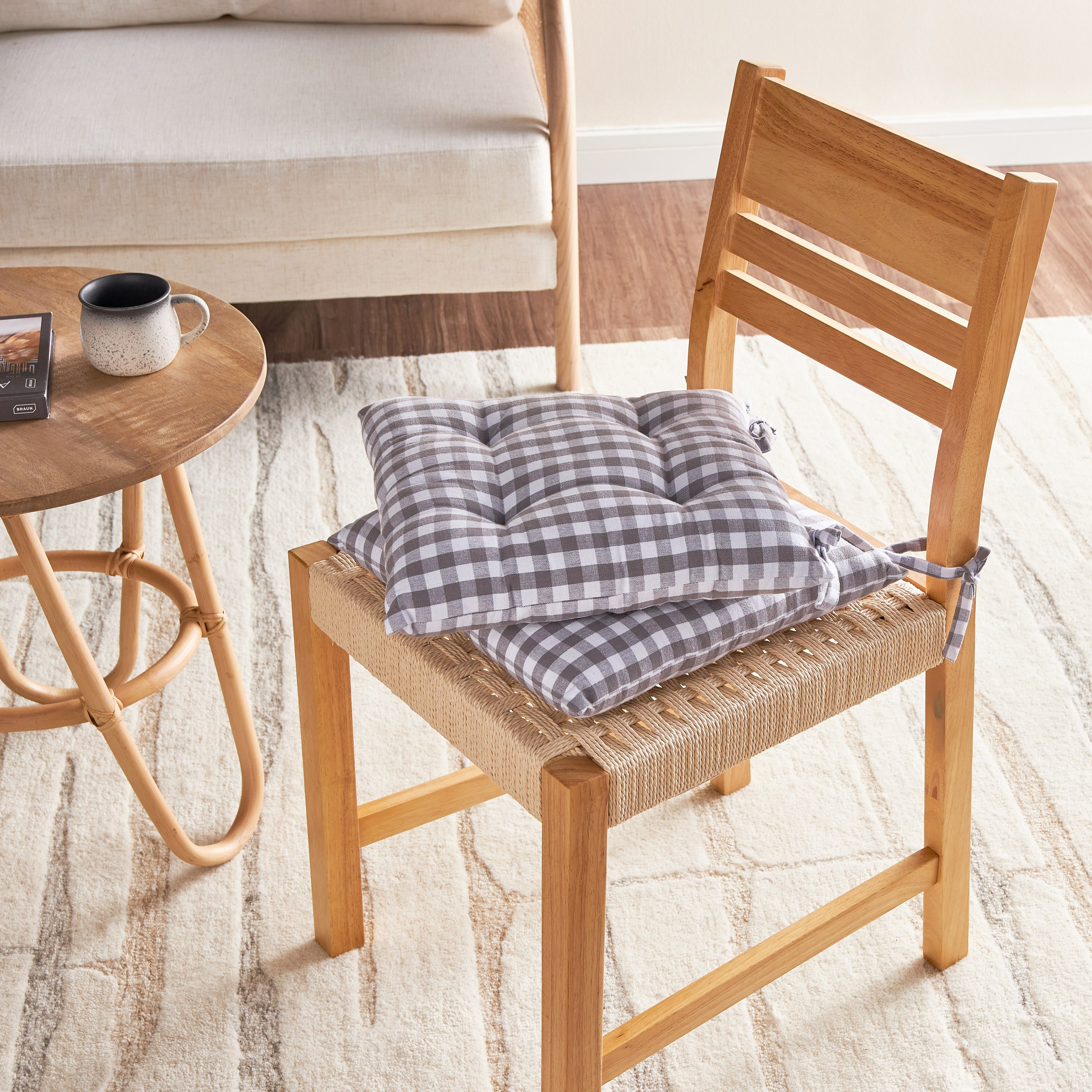 Gingham 2-Piece Chair Pad Set with Tie Backs - 40x40 cm-household-cushionsandthrows-chairpads-image-3