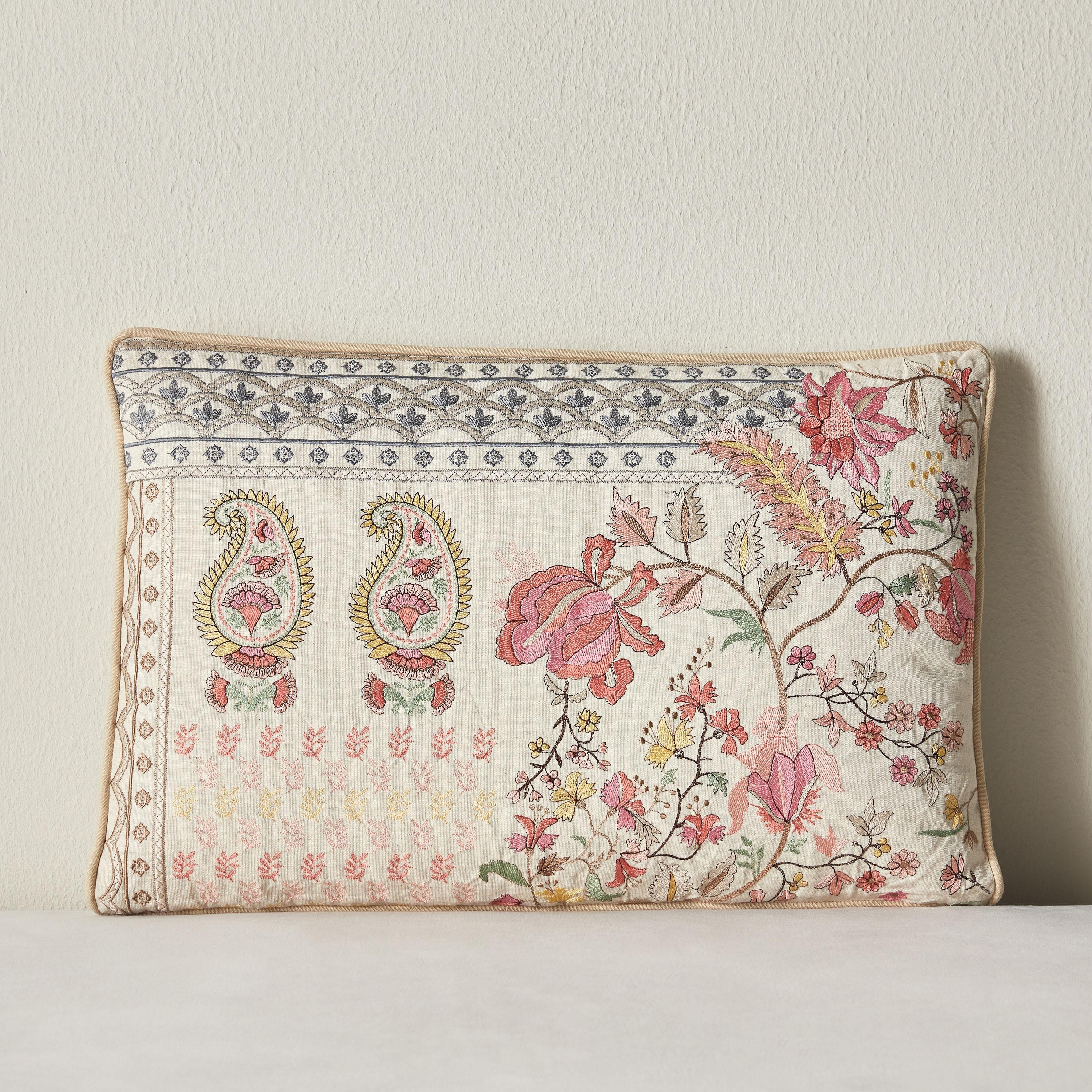 Jamawar Palla Embroidered Filled Cushion - 40x60 cm-household-cushionsandthrows-filledcushions-decorativecushions-image-1