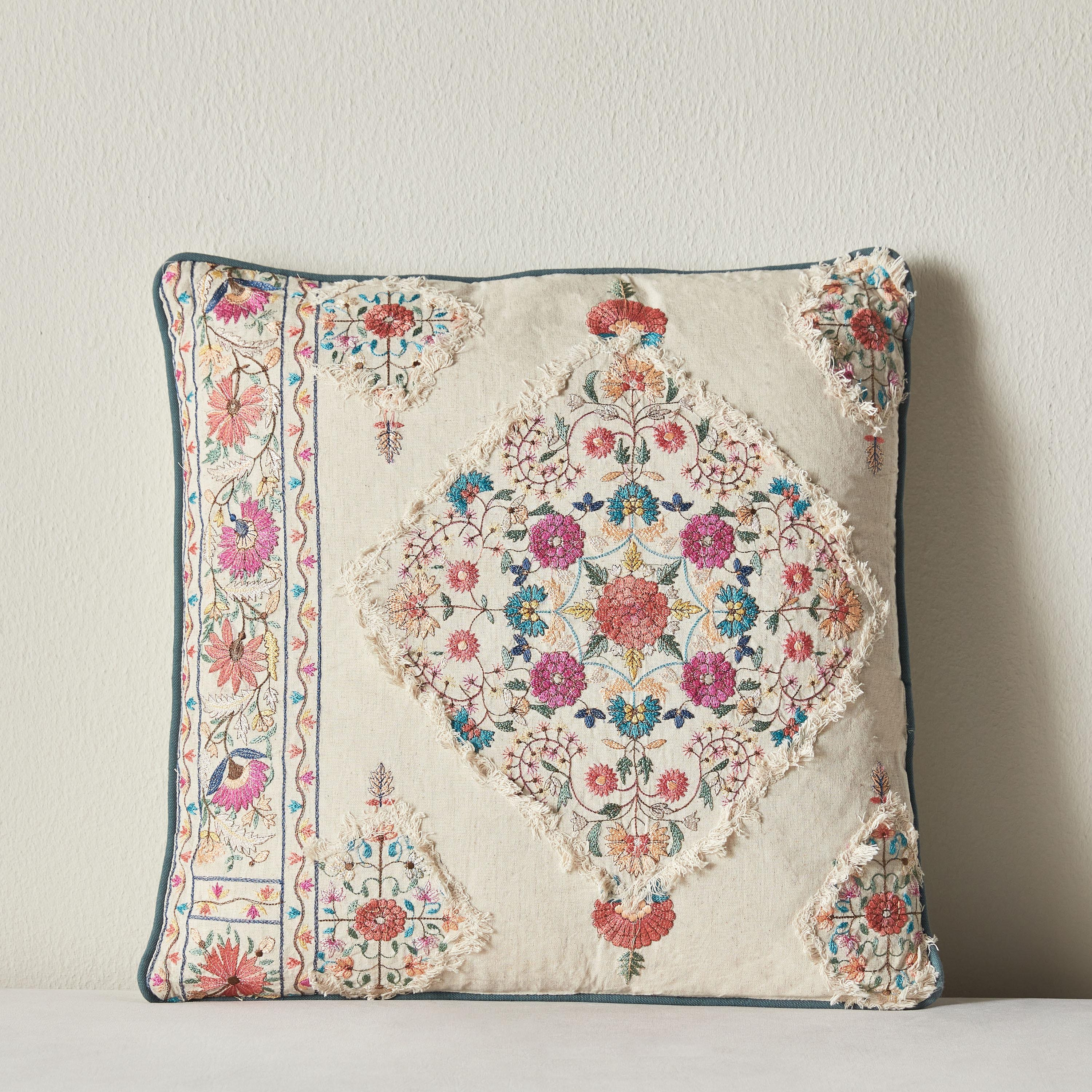 Jamawar Buta Embroidered Filled Cushion - 50x50 cm-household-cushionsandthrows-filledcushions-decorativecushions-image-1