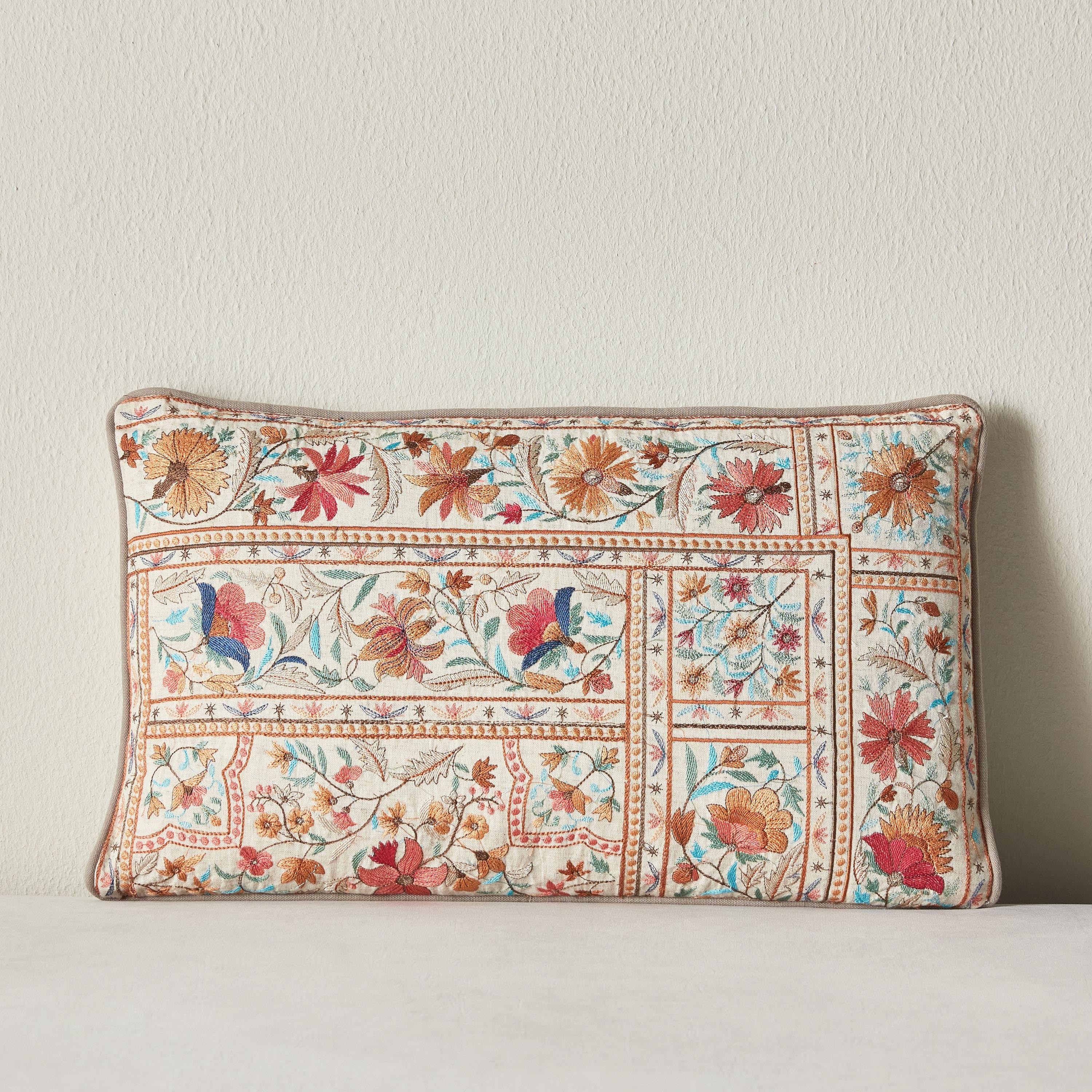 Jamawar Khaka Embroidery Filled Cushion - 33x53 cm