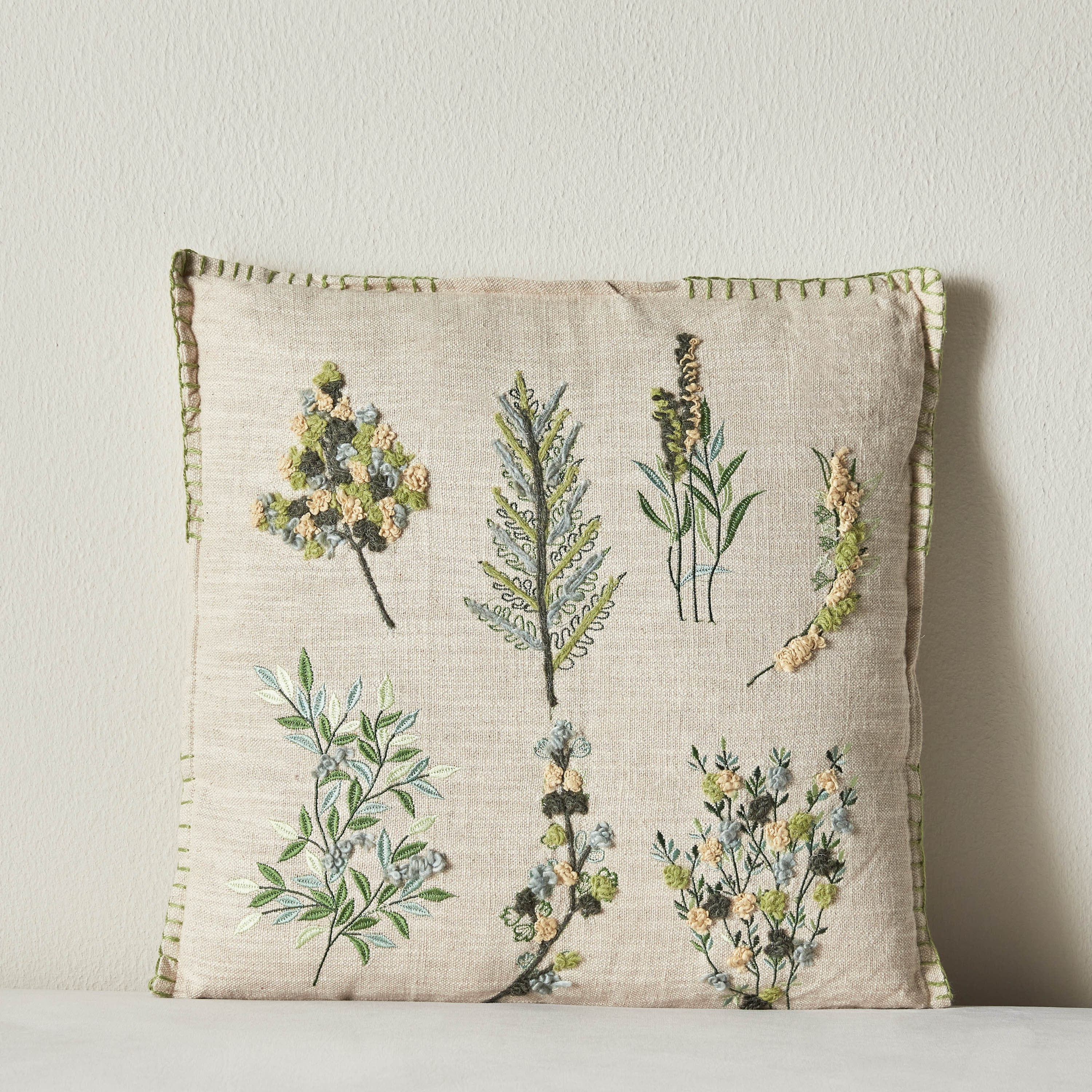 Floret Single Leaves Embroidered Filled Cushion - 50x50 cm-household-cushionsandthrows-filledcushions-decorativecushions-image-1