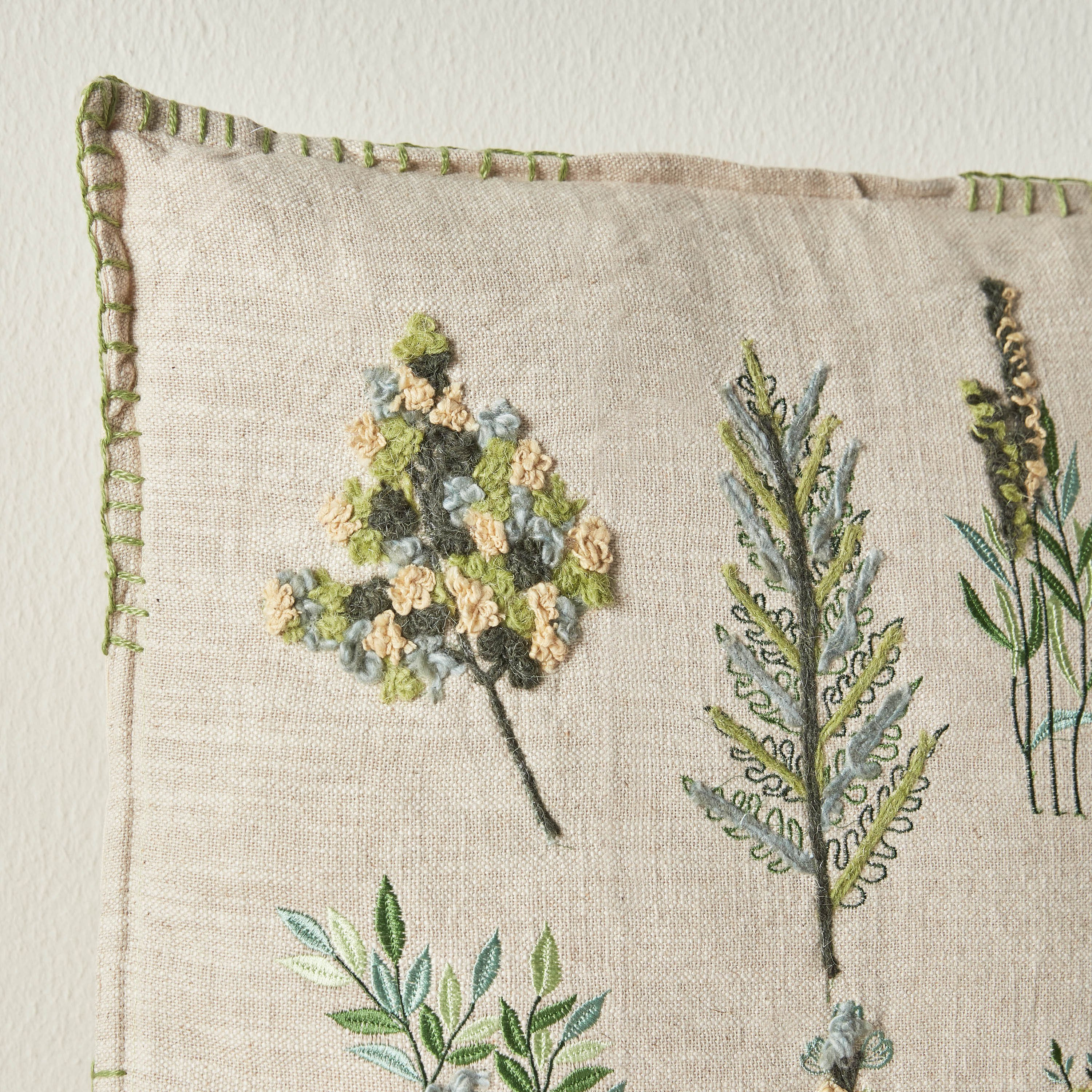 Floret Single Leaves Embroidered Filled Cushion - 50x50 cm-household-cushionsandthrows-filledcushions-decorativecushions-image-2