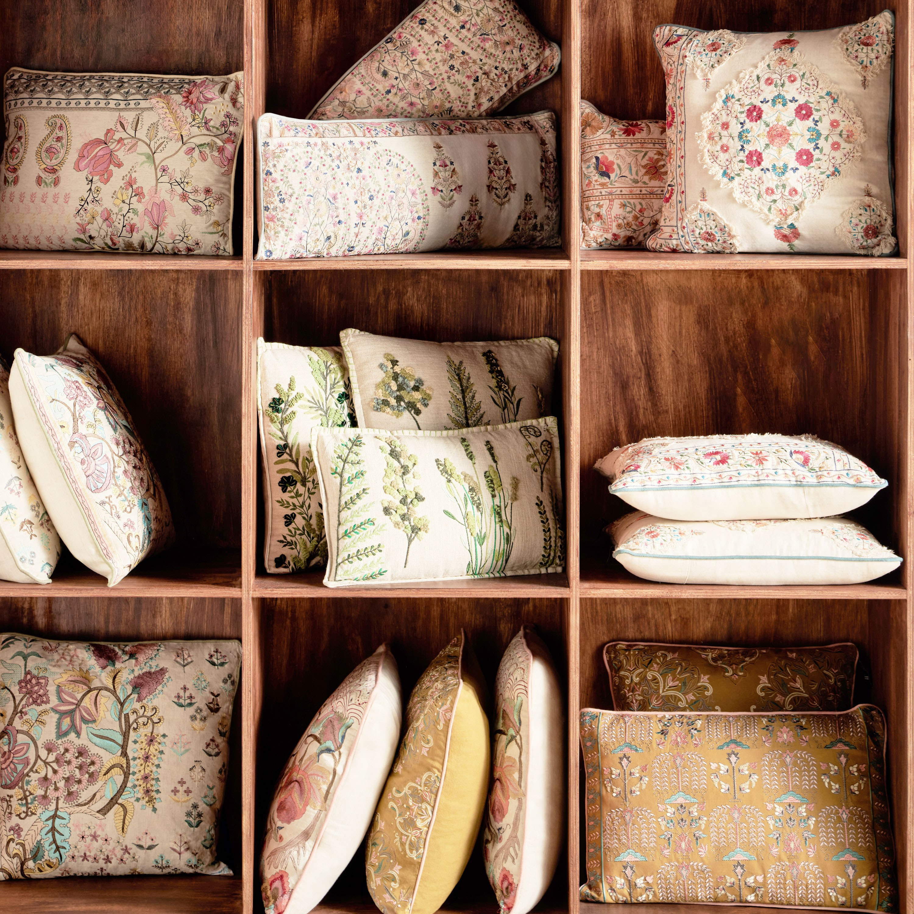 Floret Single Leaves Embroidered Filled Cushion - 50x50 cm-household-cushionsandthrows-filledcushions-decorativecushions-image-4