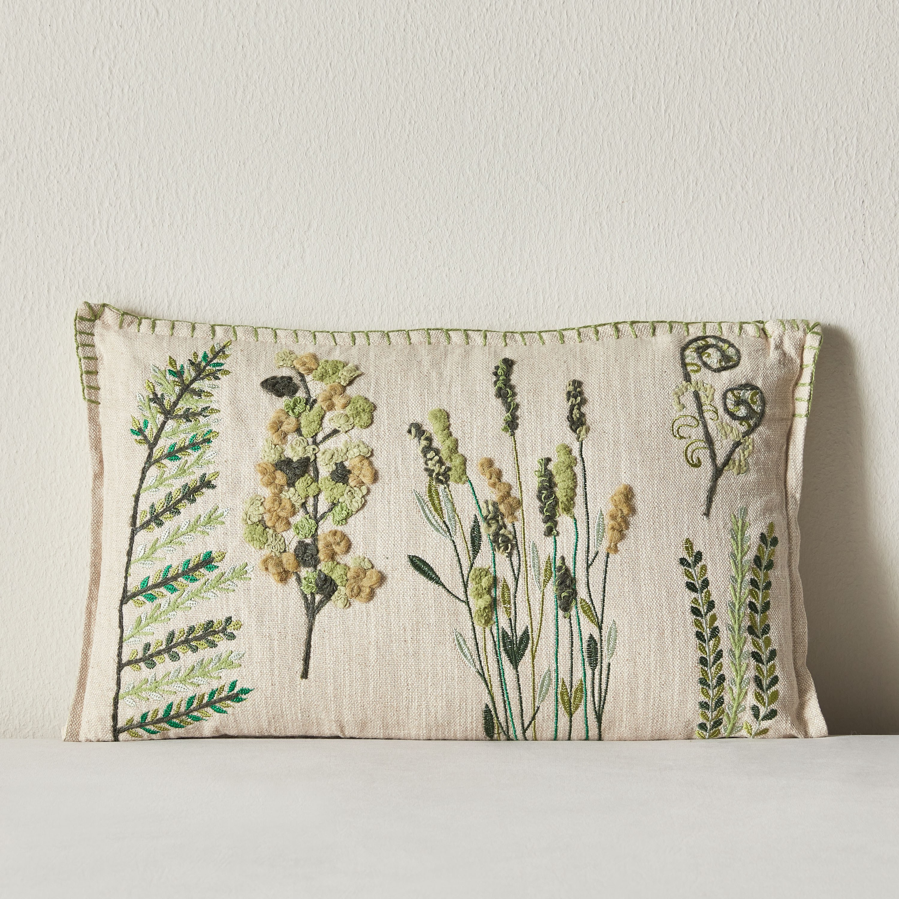 Floret Leaves Embroidered Filled Cushion - 33x53 cm-household-cushionsandthrows-filledcushions-decorativecushions-image-1