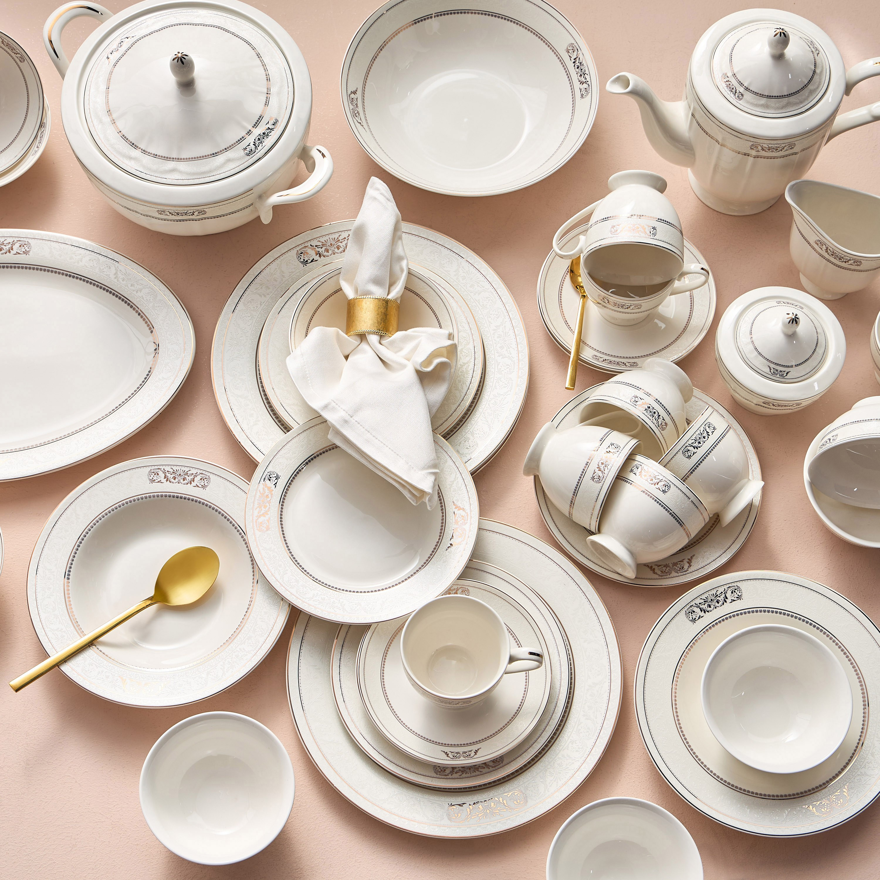 Shop Amina 95 Piece Bone China Dinner Set Serve 12 Online Home Centre Kuwait