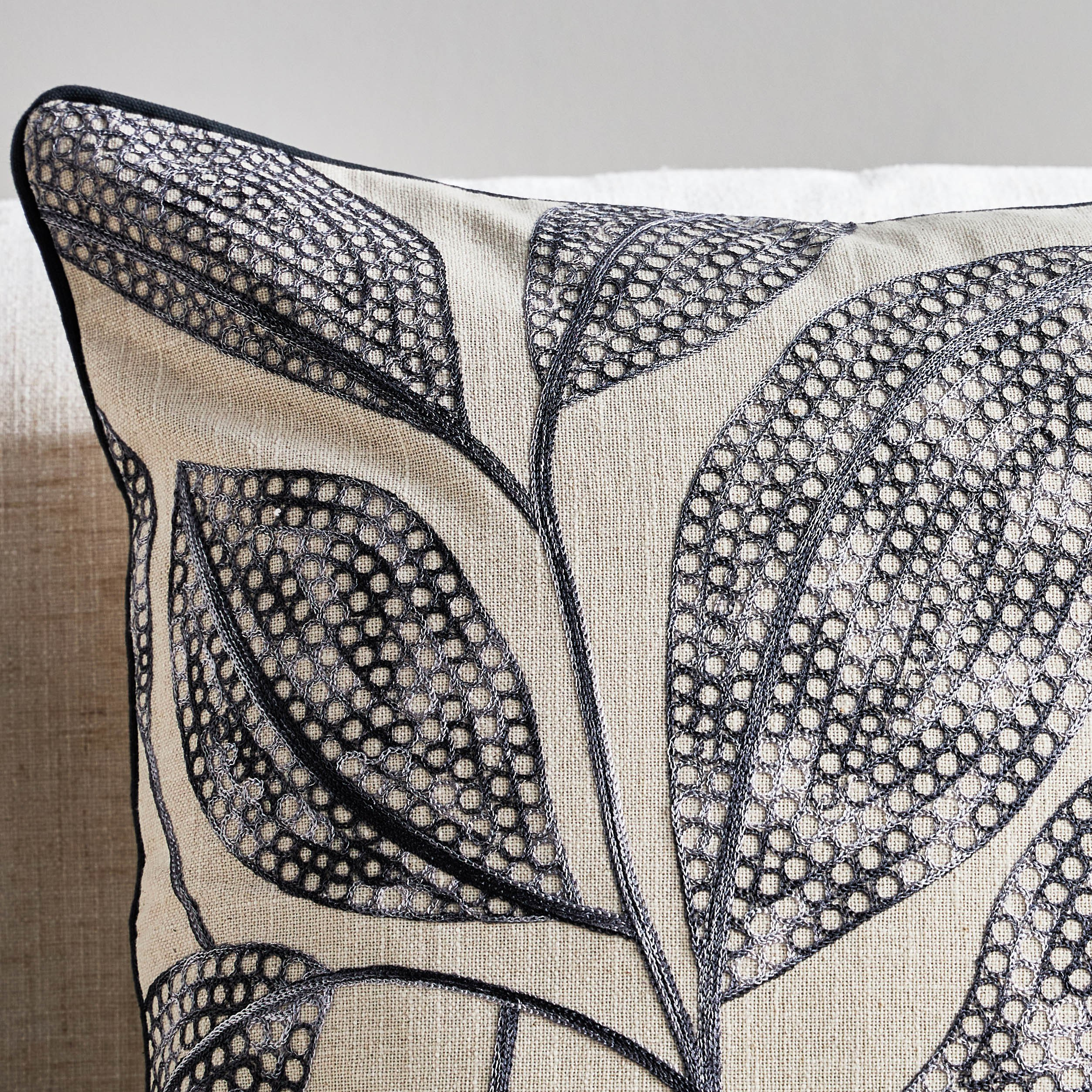 Esen Big Leaf Embroidered Filled Cushion - 50x50 cm-household-cushionsandthrows-filledcushions-decorativecushions-image-2