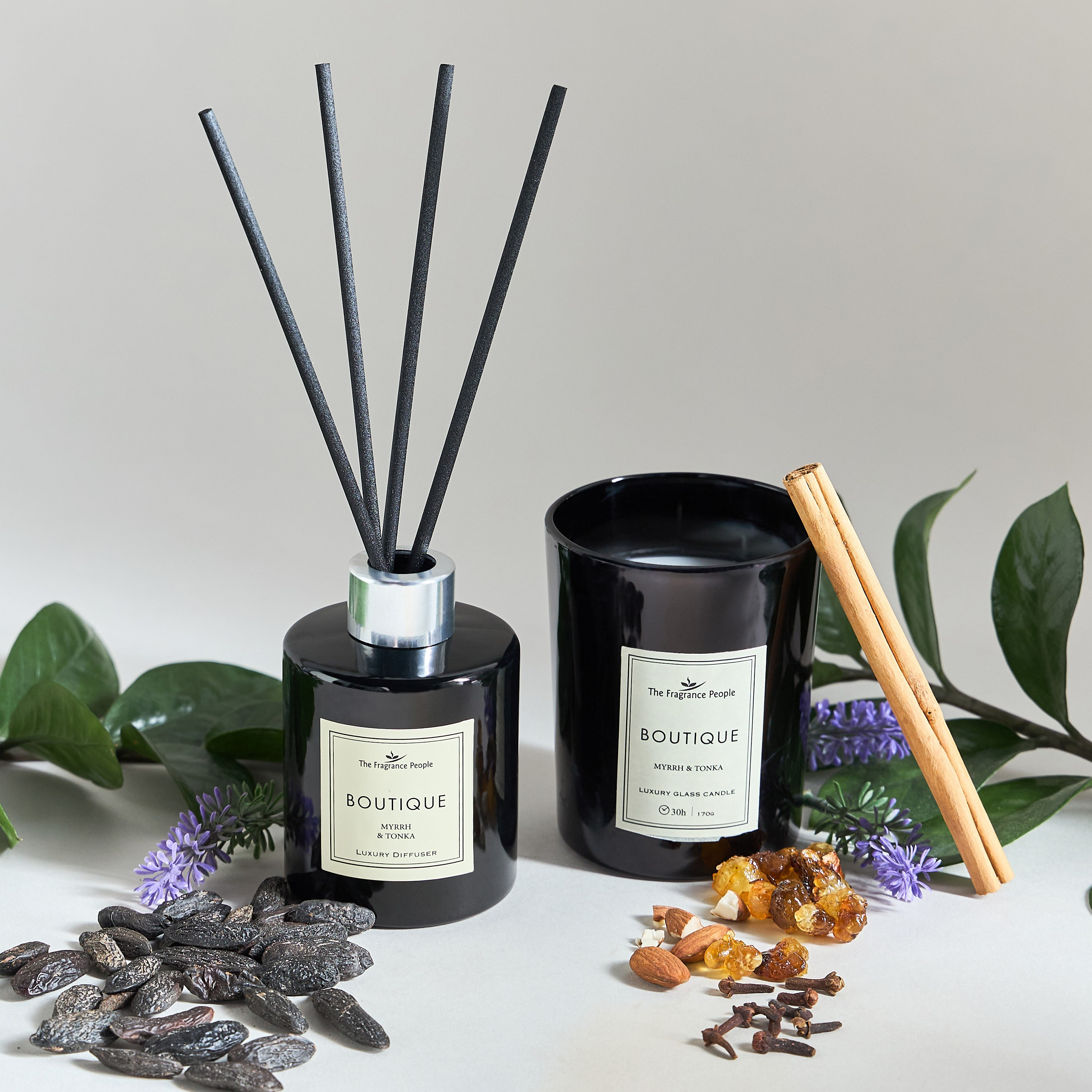 Boutique Myrrh and Tonka Scented Jar Candle and Diffuser Gift Set