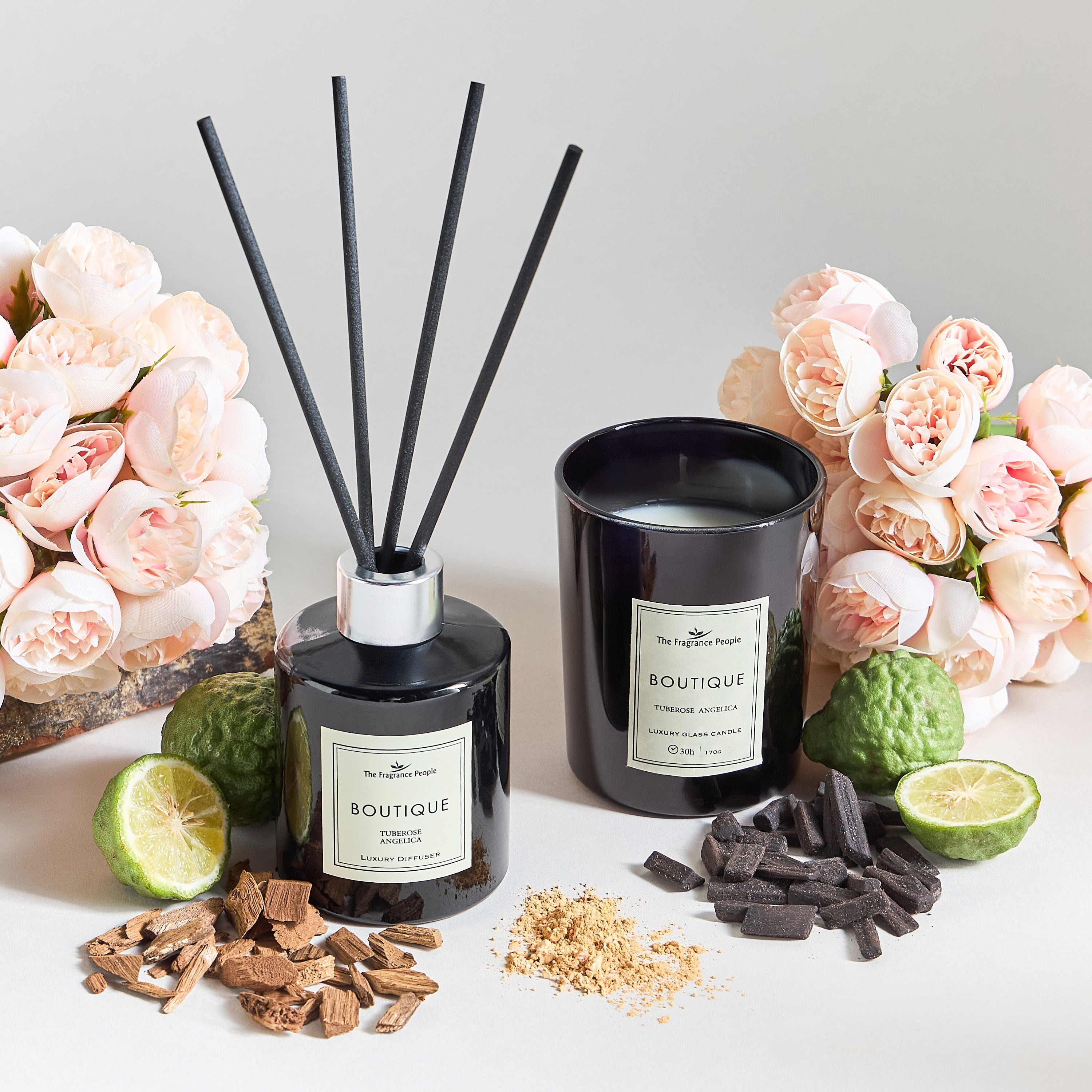 Boutique Tuberose Angelica Scented Jar Candle and Diffuser Gift Set
