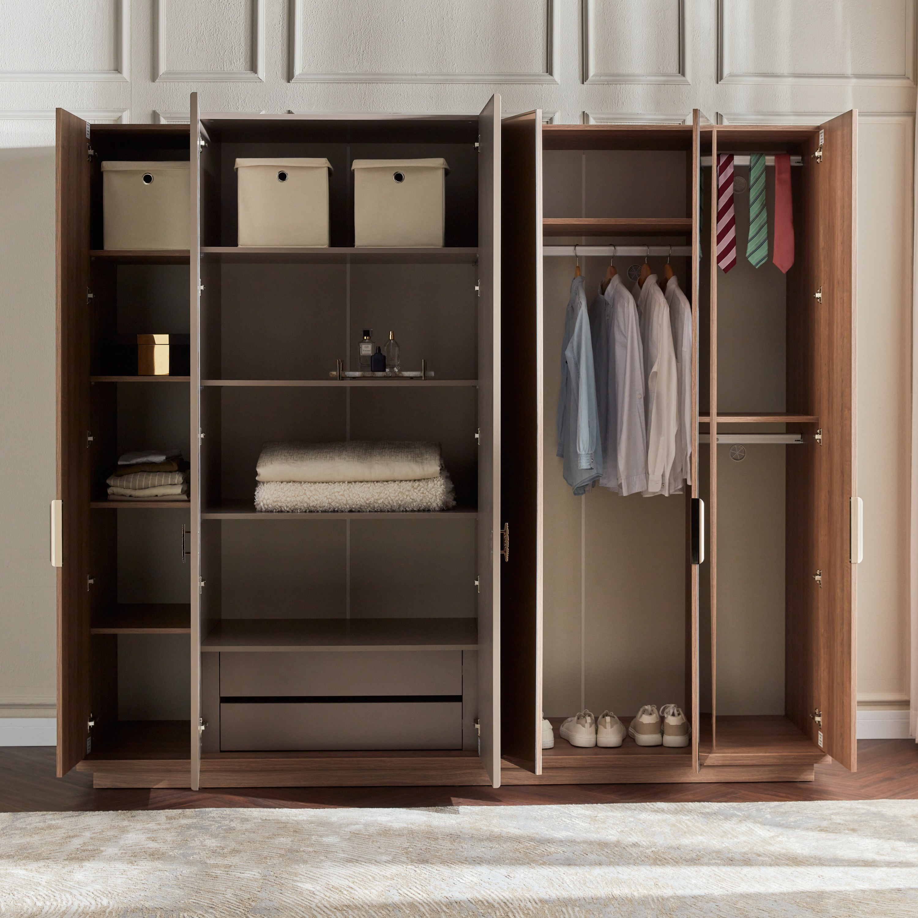 Non-Woven Fabric Closet Wardrobe with Large Hanging Zone and
