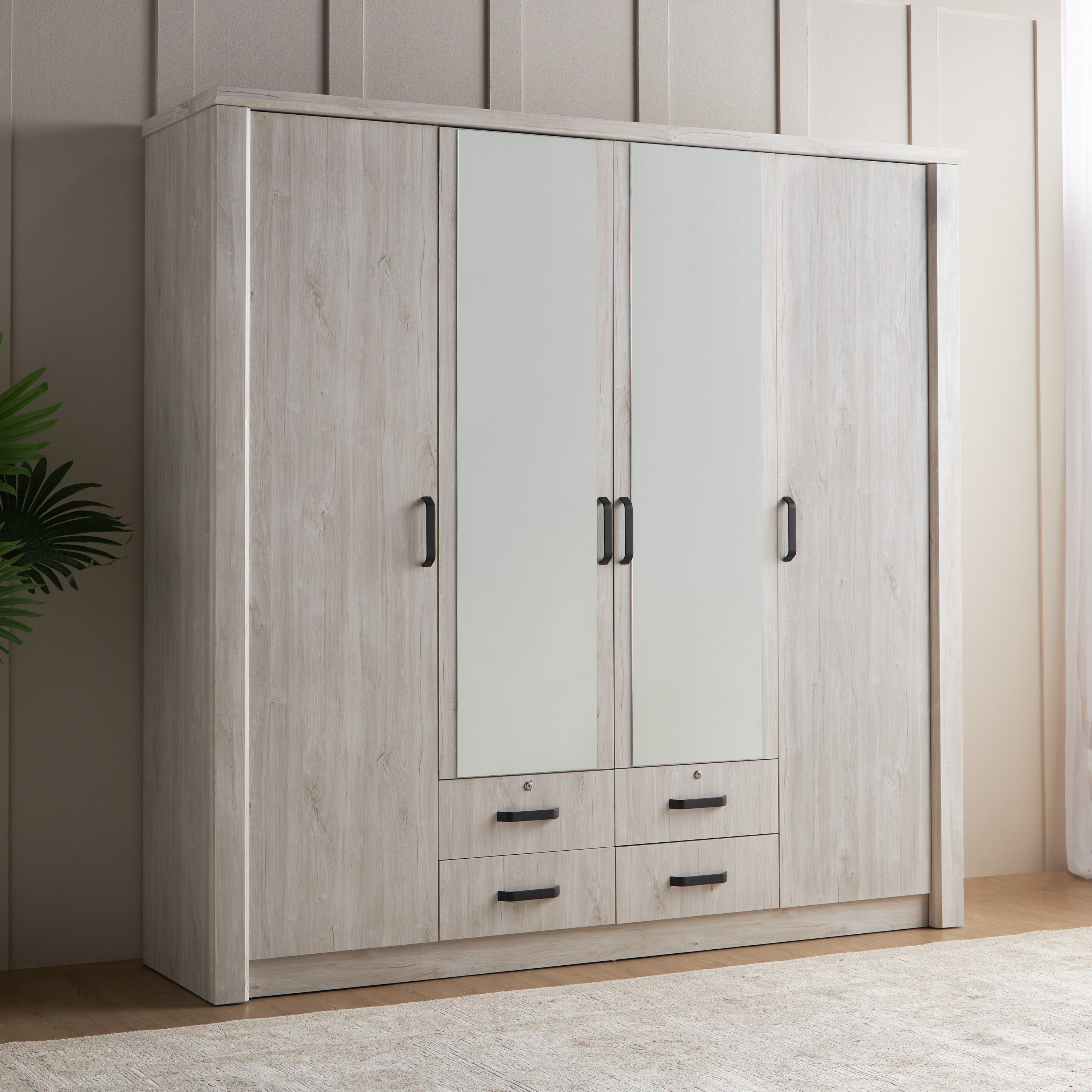 White wooden wardrobe with outlet drawers