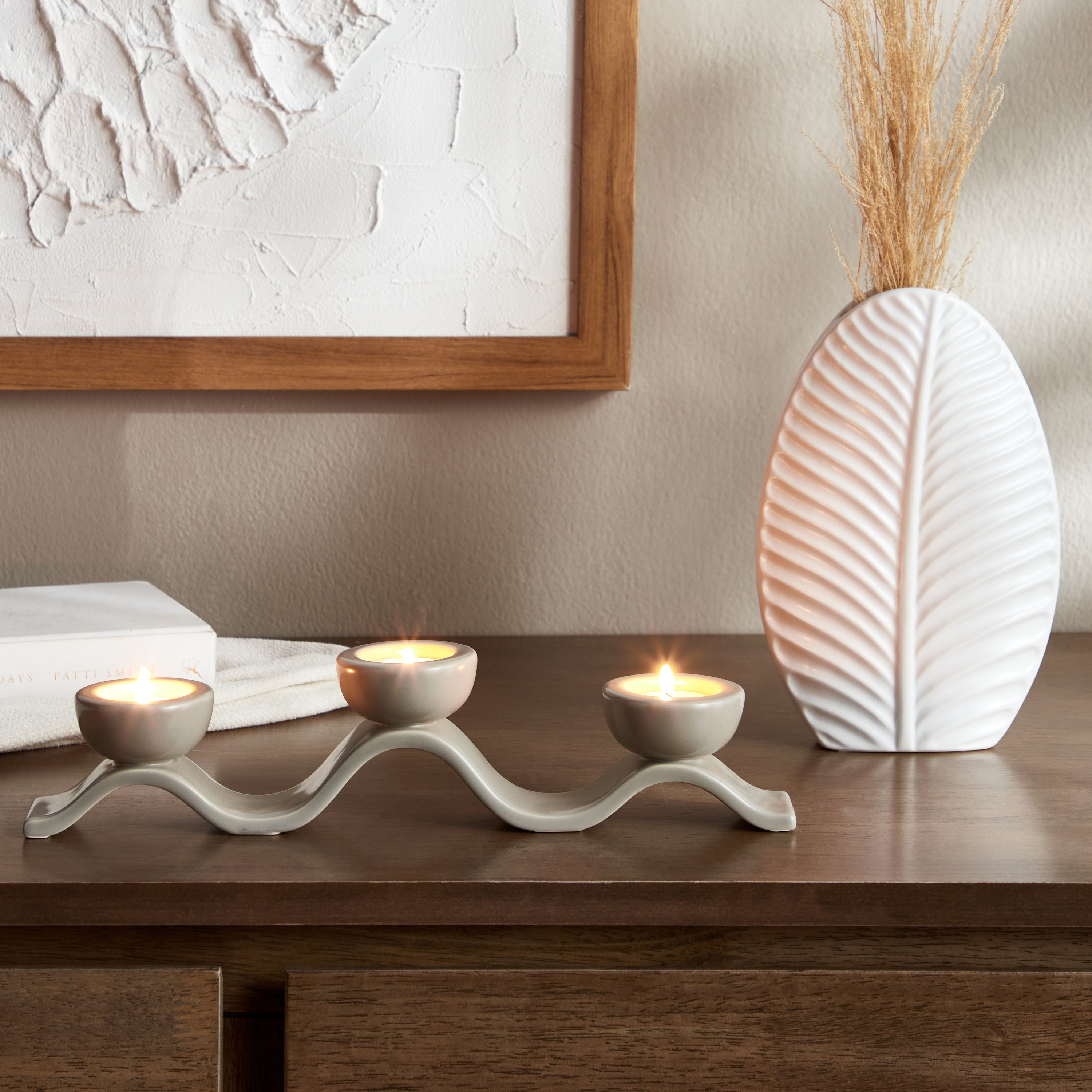 Ribbed Ceramic Vase - 23 cm-household-decor-vasesandbowls-image-4