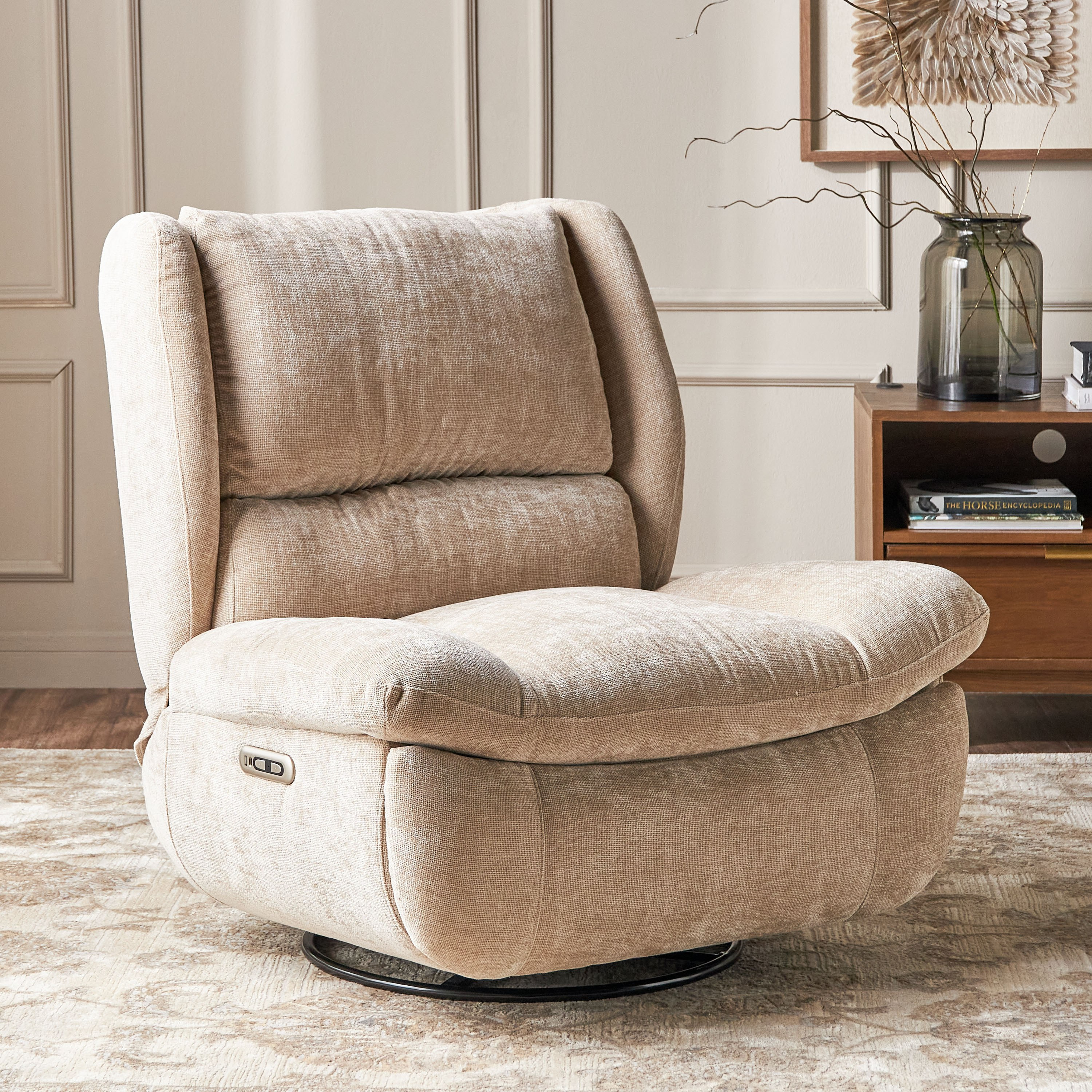 Wayne Fabric Electric Swivel Rocking Recliner
