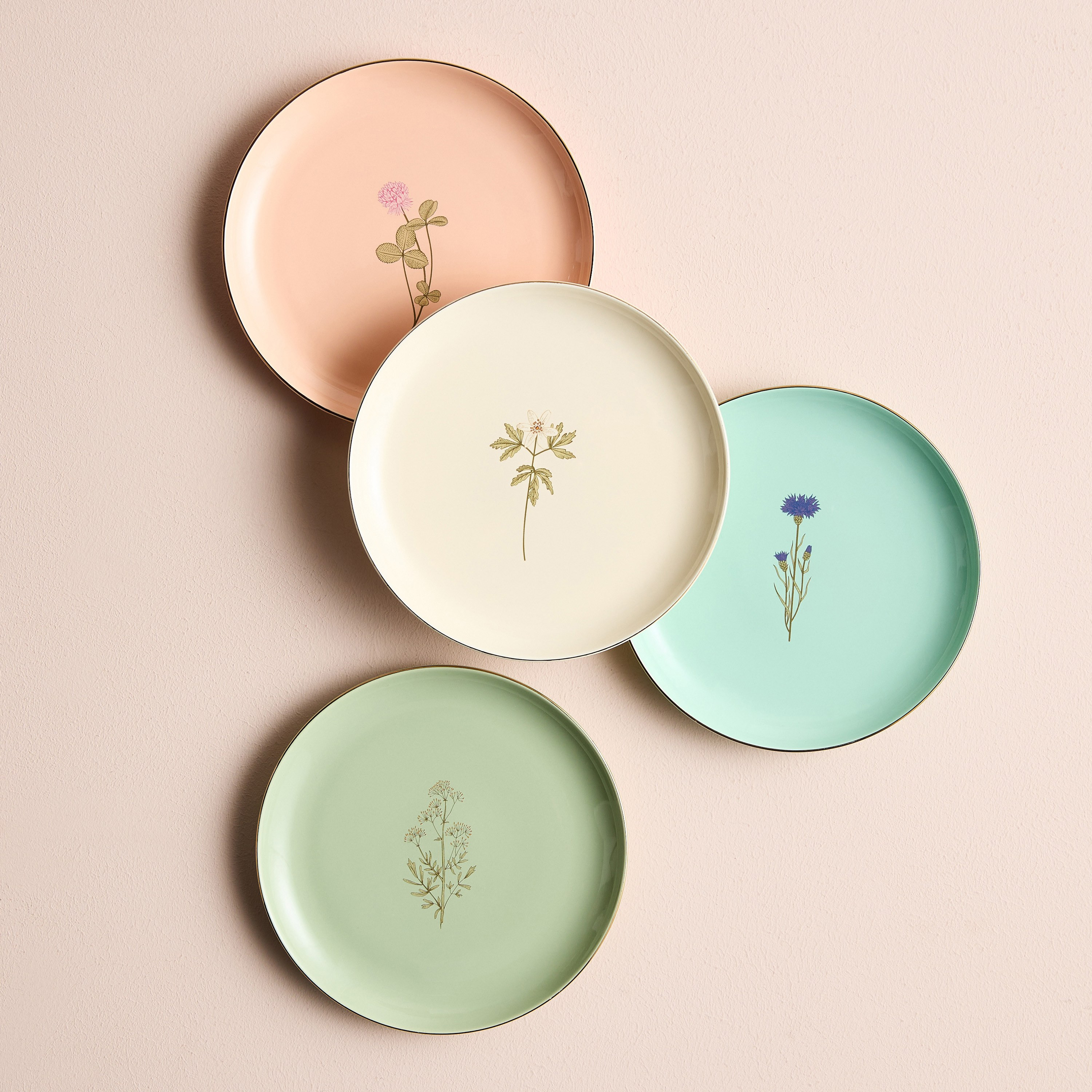 Garden Boho 4-Piece Porcelain Appetizer Plate Set - 19 cm