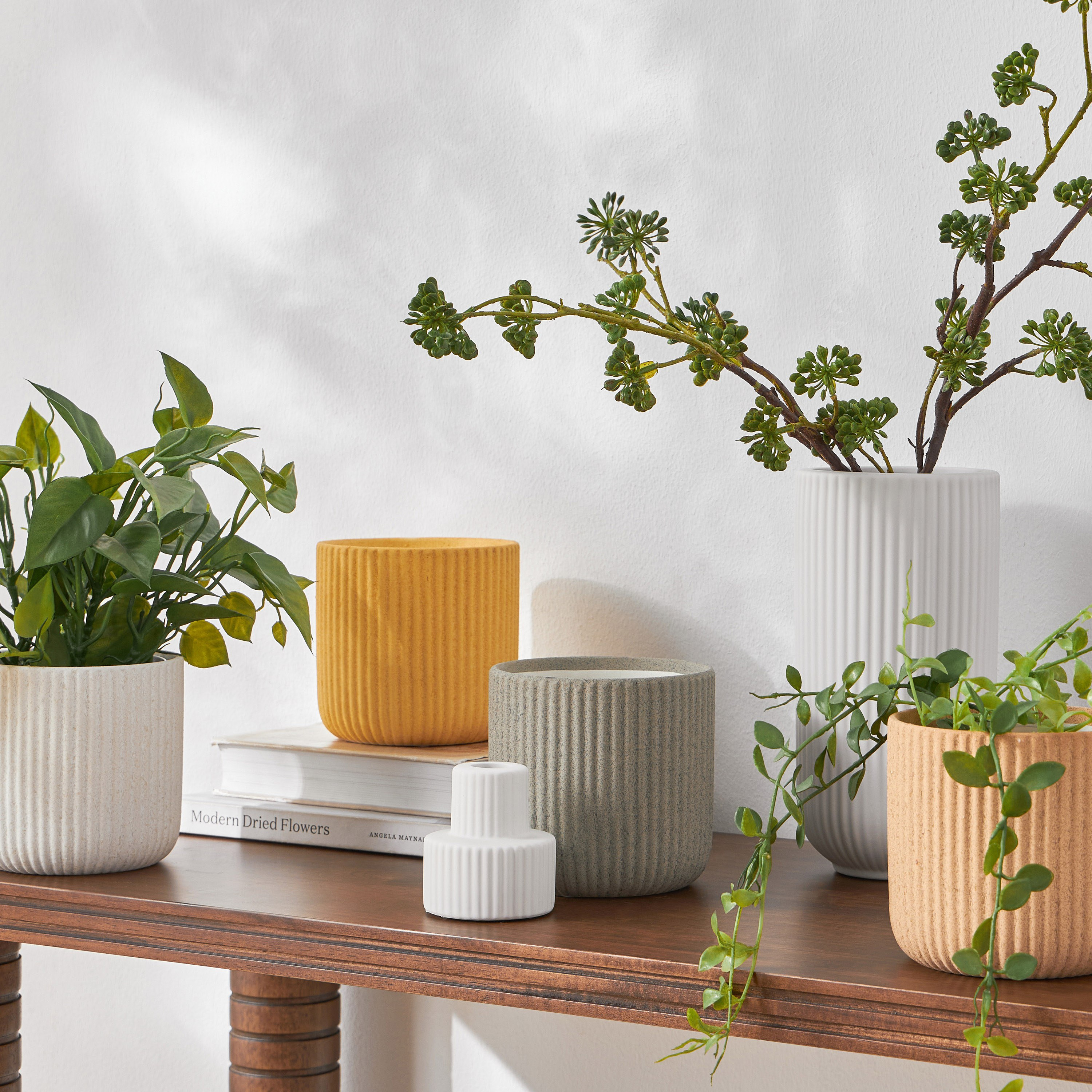 Stucco Ribbed Ceramic Planter - 13 cm-household-gardenandoutdoor-potsandplanters-planters-image-4