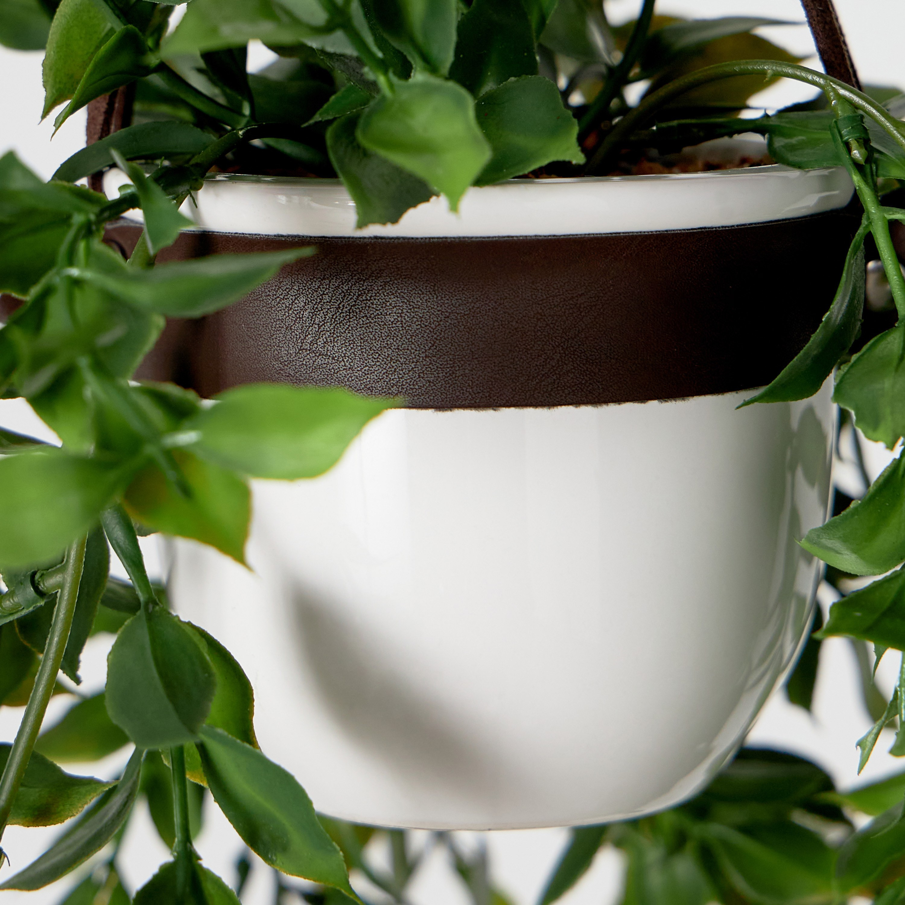 نبات كرمة روسكوس في وعاء معلق سيراميك  بأشرطة جلد- فالتي- 25 سم-household-gardenandoutdoor-artificialplants-pottedplants-image-3