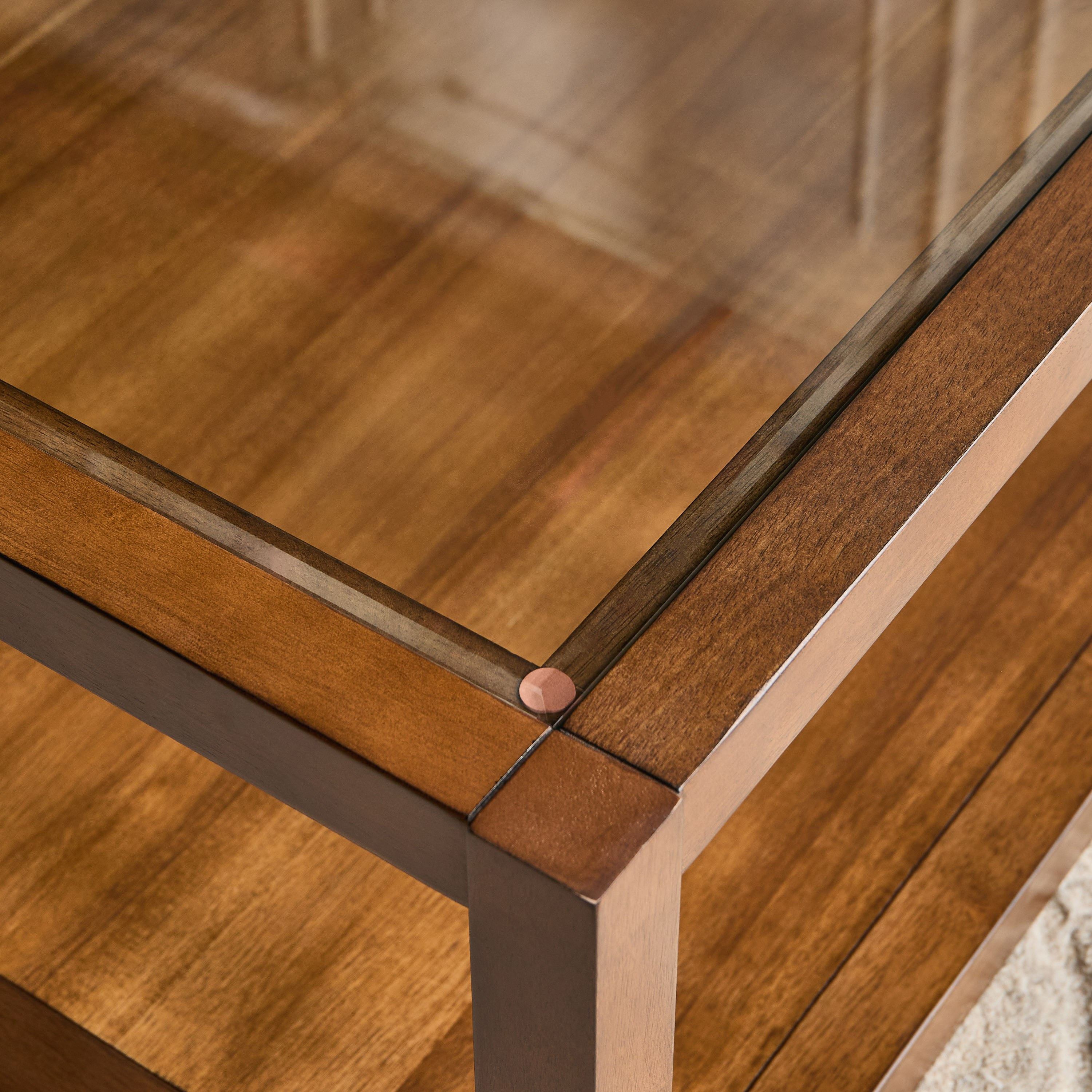 Wooden table with 2024 glass top