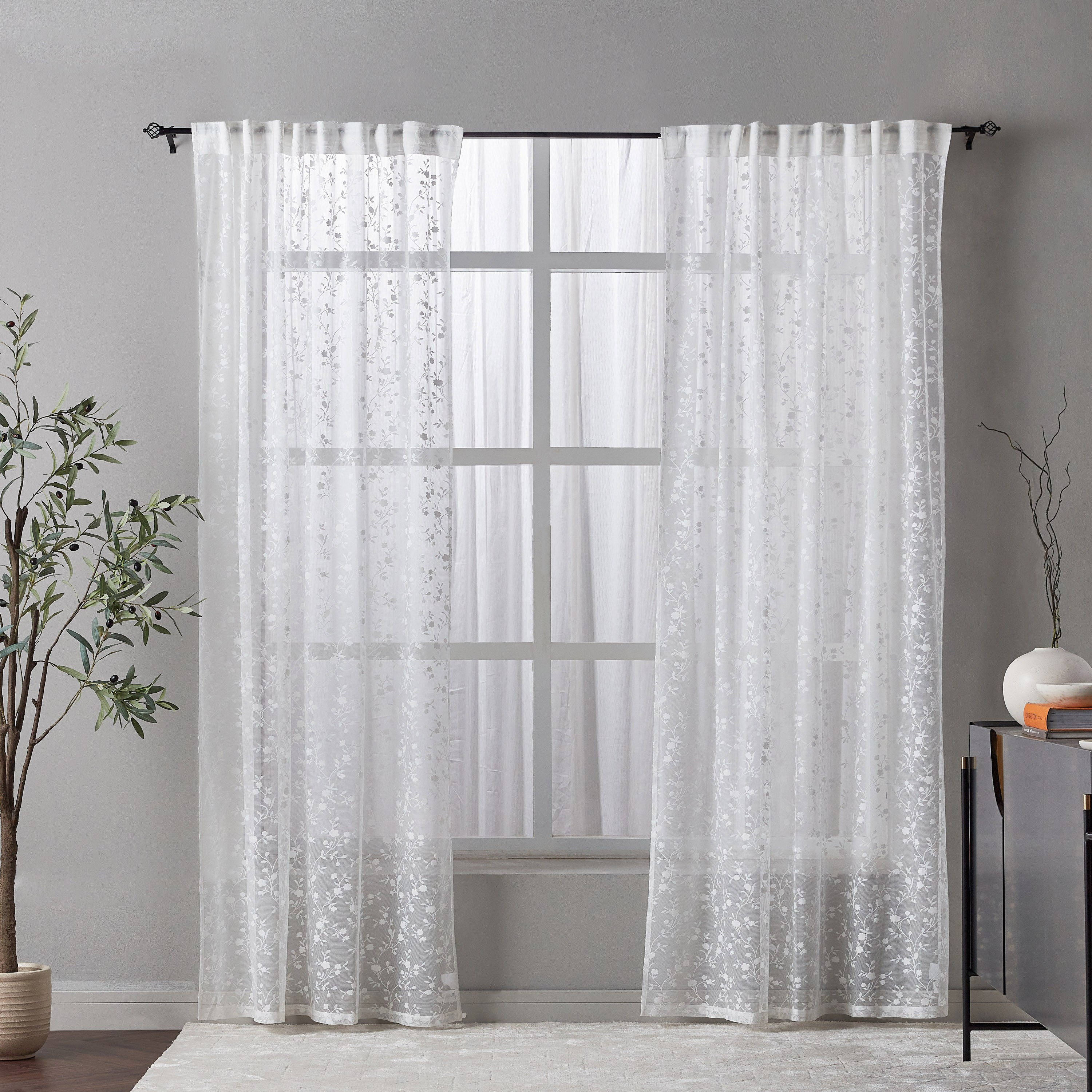 طقم ستائر شفافة زهرية قطعتين - 135x300 سم-household-windows-curtains-image-1