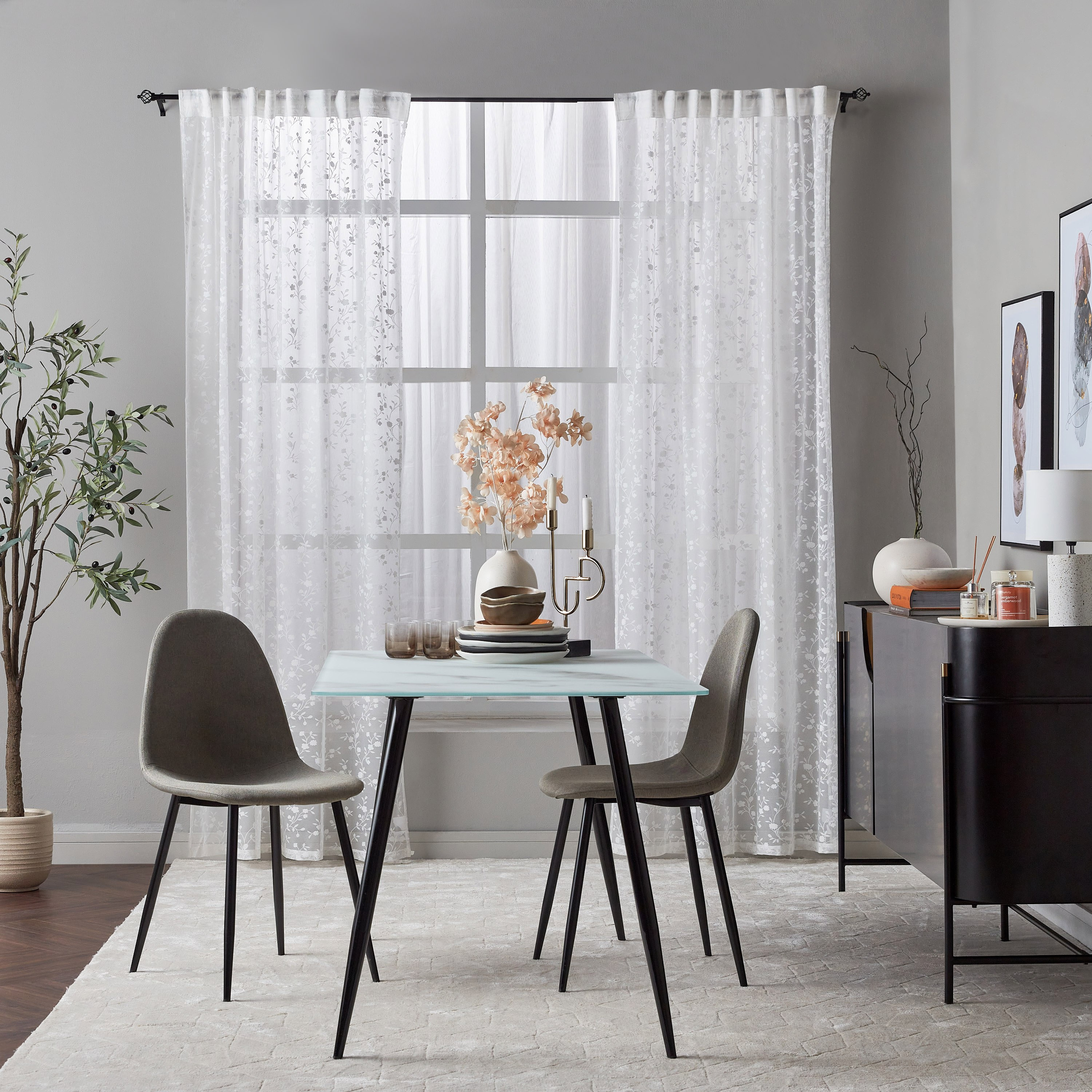 طقم ستائر شفافة زهرية قطعتين - 135x300 سم-household-windows-curtains-image-5