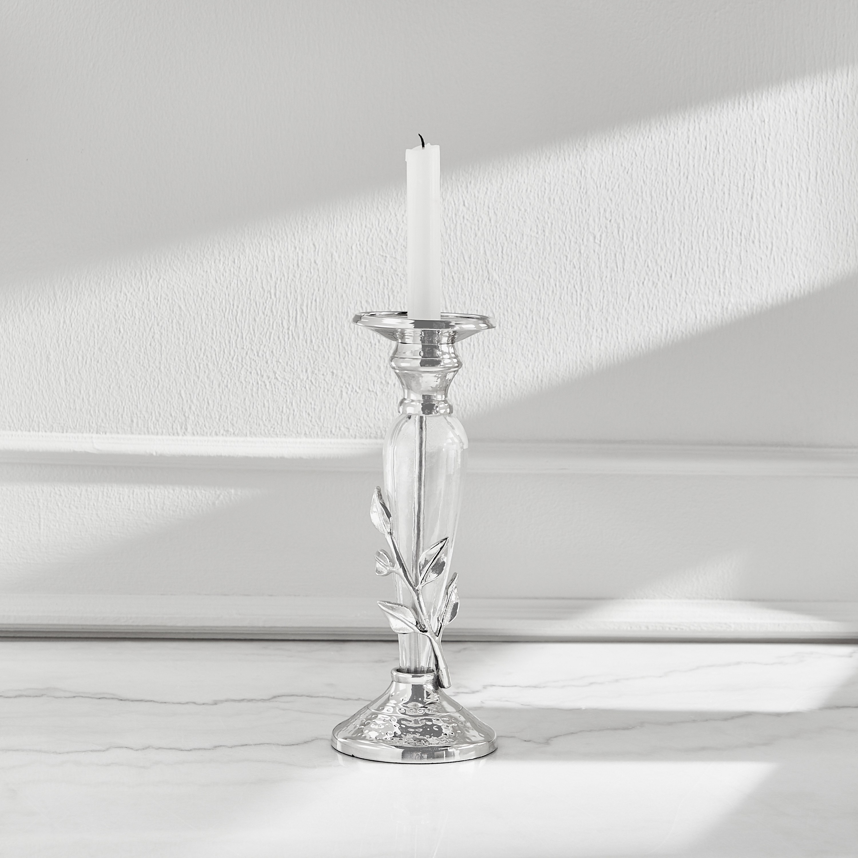 Silver Oak Pillar and Taper Candleholder-household-decor-candleholdersandlanterns-image-1