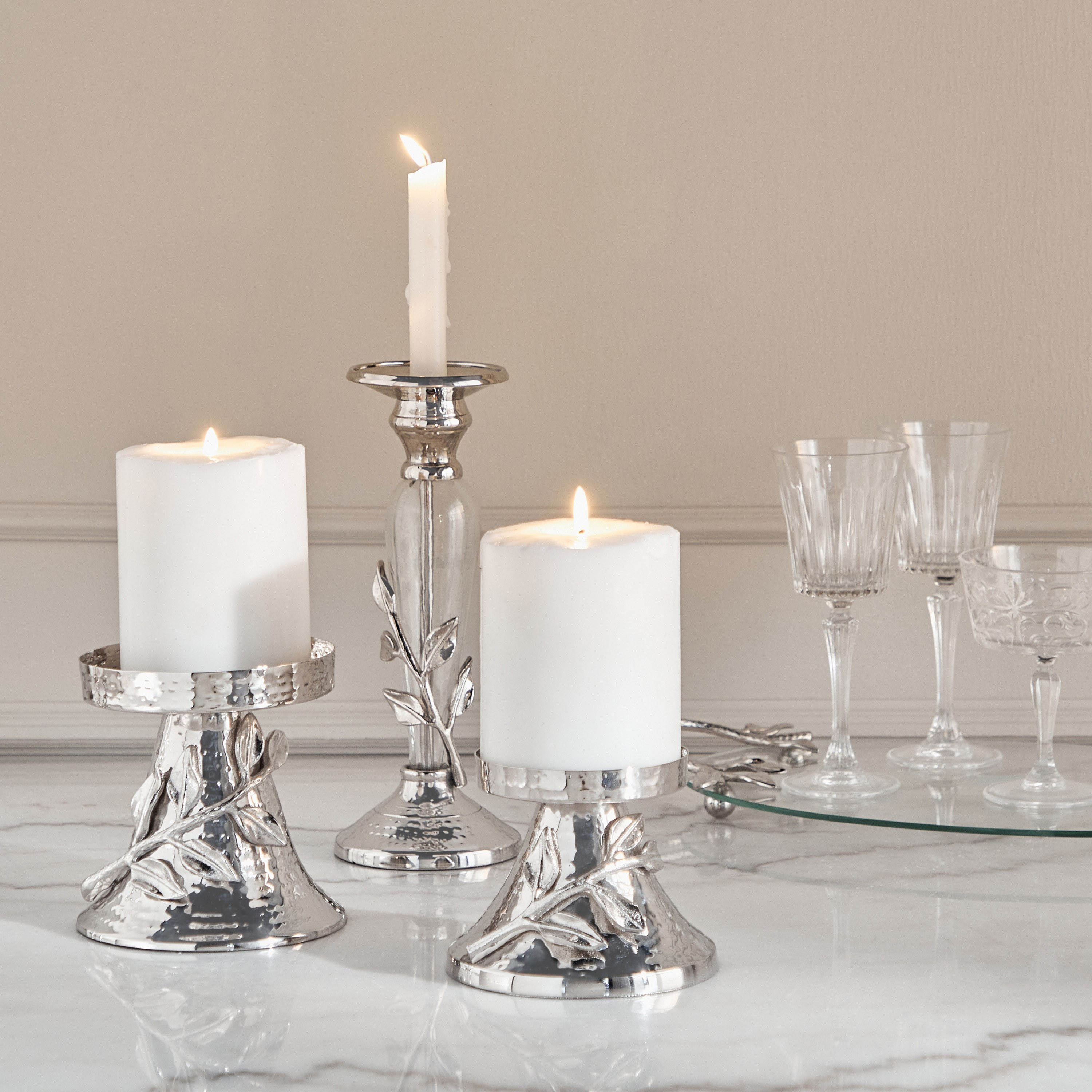 Silver Oak Pillar and Taper Candleholder-household-decor-candleholdersandlanterns-image-4
