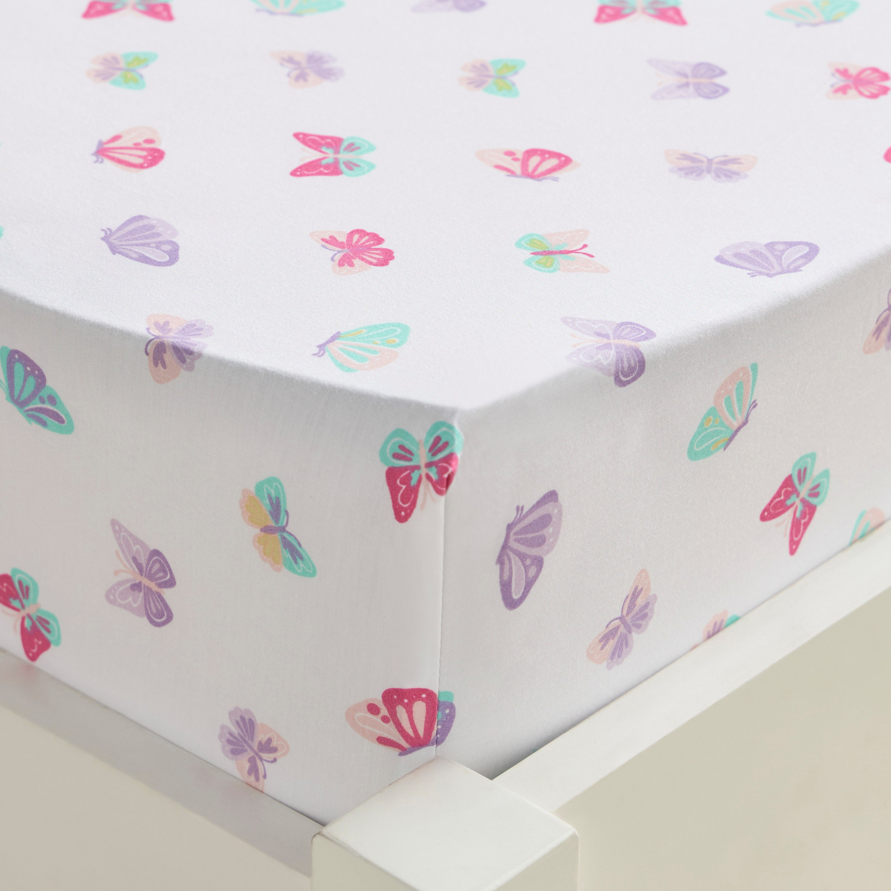 Dreamz Butterfly Cotton 200 Thread Count Full Fitted Sheet - 120x200 cm-babyandkids-beddingandwindows-bedding-fittedandflatsheets-image-1