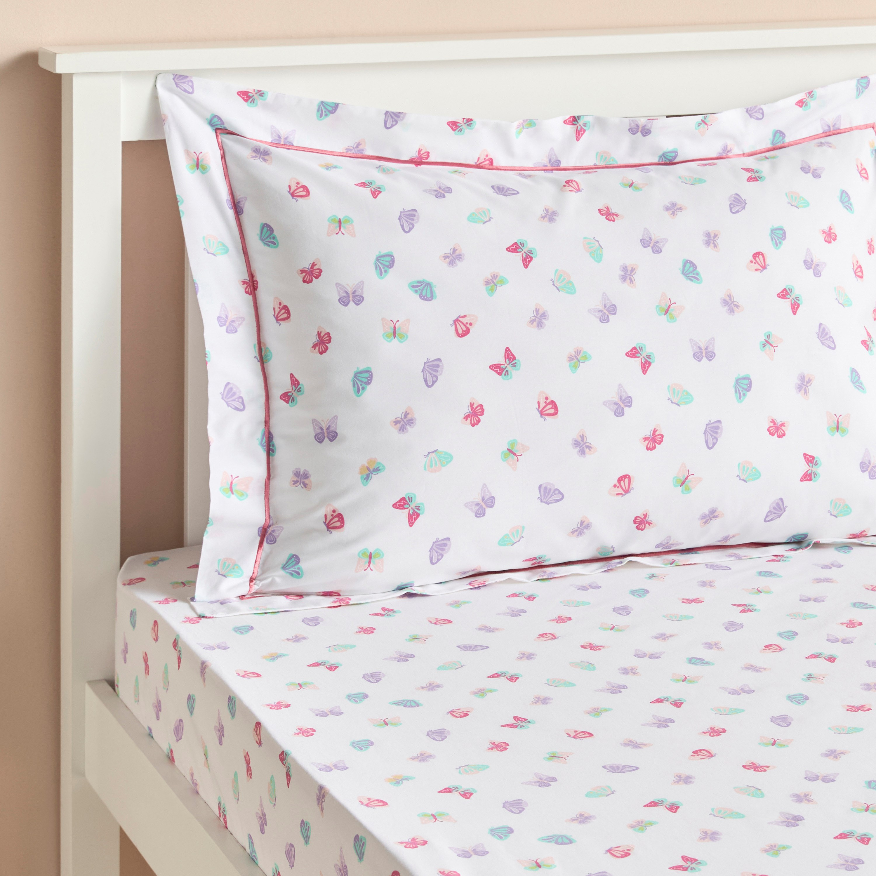 Dreamz Butterfly Cotton 200 Thread Count Full Fitted Sheet - 120x200 cm-babyandkids-beddingandwindows-bedding-fittedandflatsheets-image-2